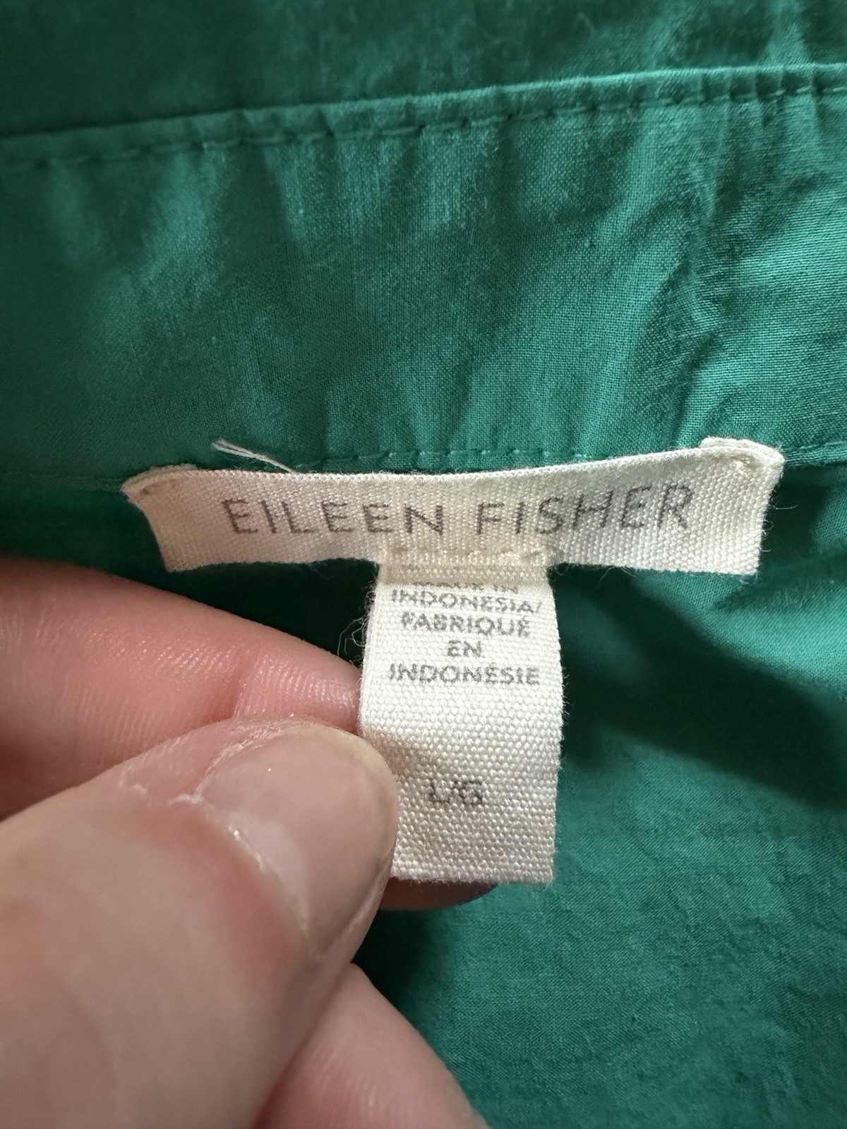 Eileen Fisher L Blue Organic Cotton Collared Button Down Tunic Shirt Career