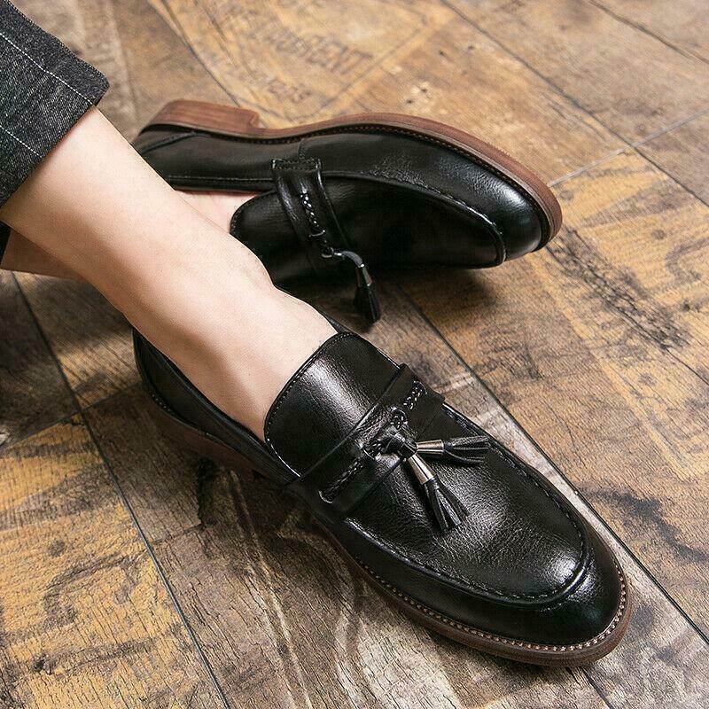 Retro Mens Tassels Loafers Formal Business Work Office Faux Leather Shoes Size