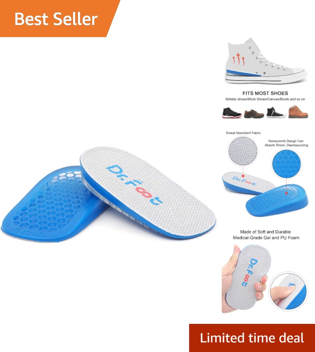 Anti-Slip Height Increase Insoles – Shock Absorbing Heel Lift for All Shoes