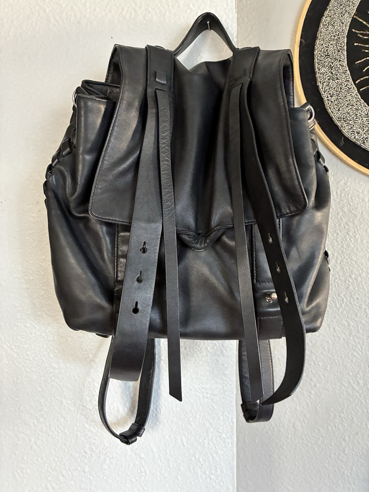 All Saints: Black Leather Backpack | Versatile for All Seasons