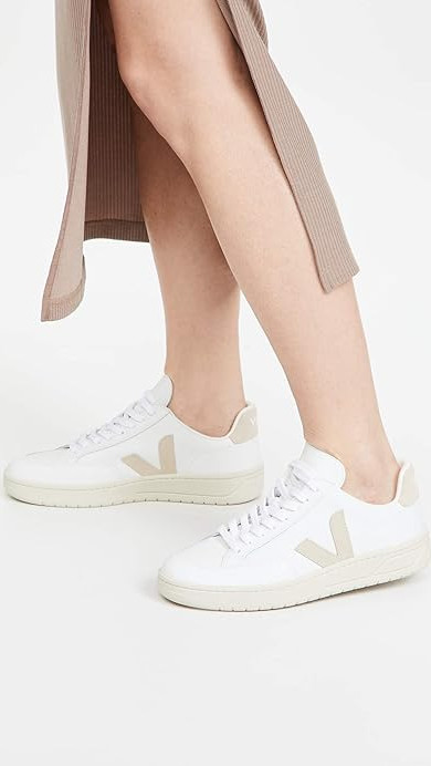 New Veja V-12 Leather Sneakers, Extra White/Sable Size US W8/ M6