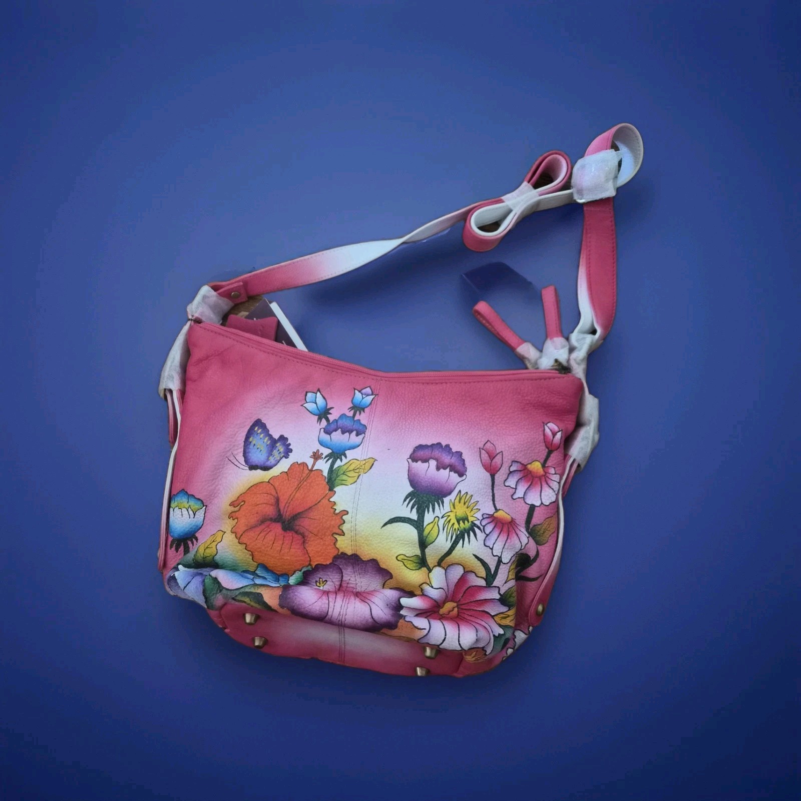 NWT Sukriti Kolkata Handbag Genuine Leather Handpainted Shoulder Bag Floral NEW