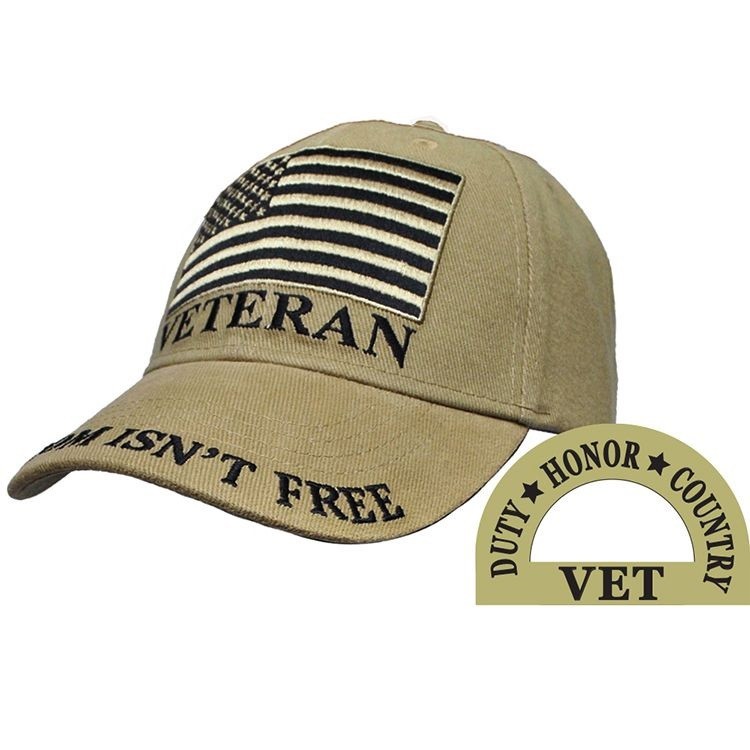 AMERICAN VETERAN FREEDOM ISN’T FREE VET KHAKI 100% EMBROIDERED Cotton Hat Cap