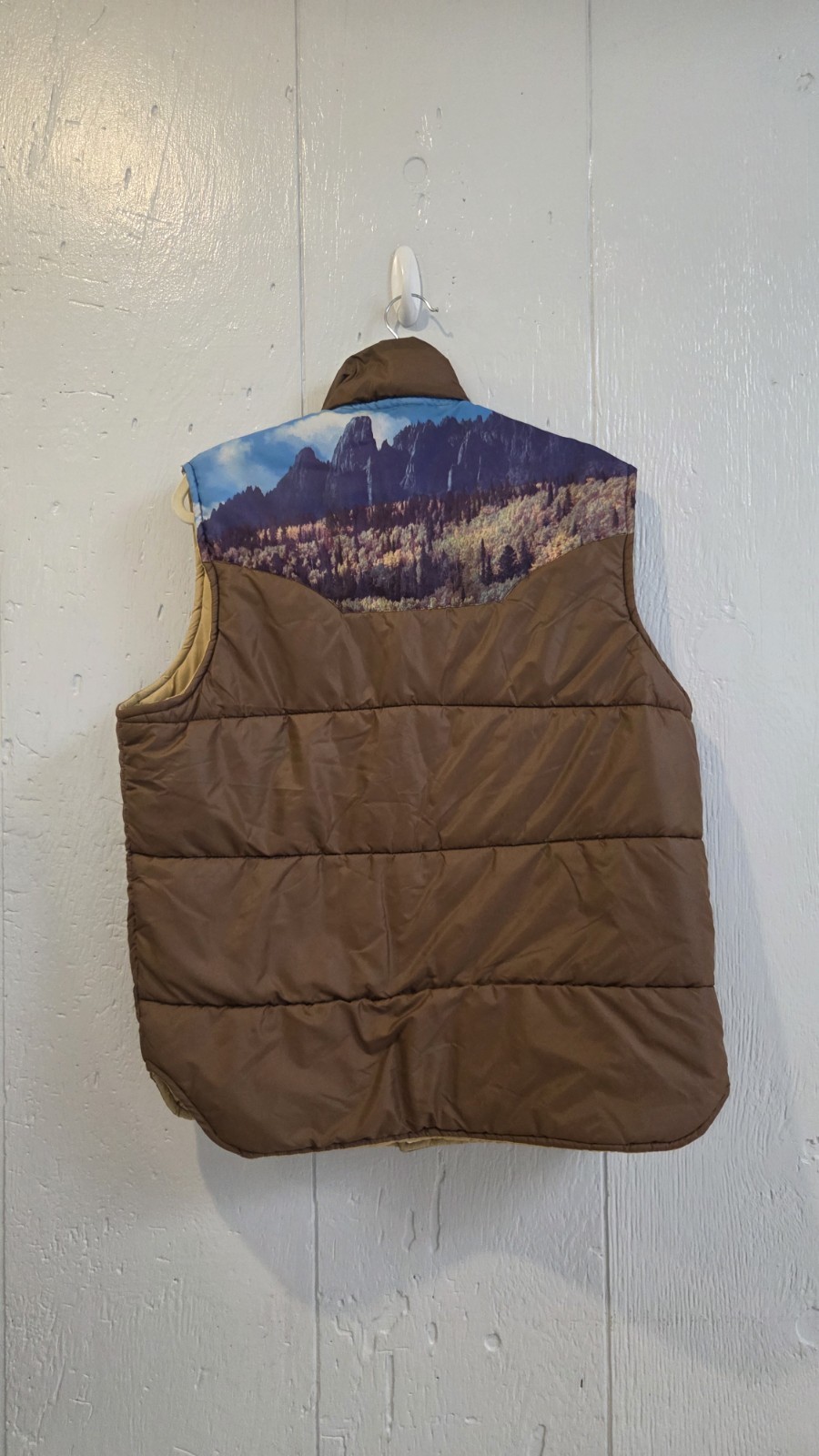 Vtg Sears Western Wear Puffer Vest Large Mountain Desert Cowboy Ranch USA Made