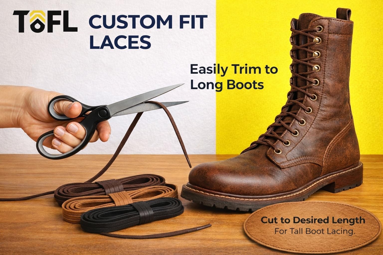 Durable 108” Leather Boot Laces | Genuine Cowhide | Flat 9/64″ Thick for Work &