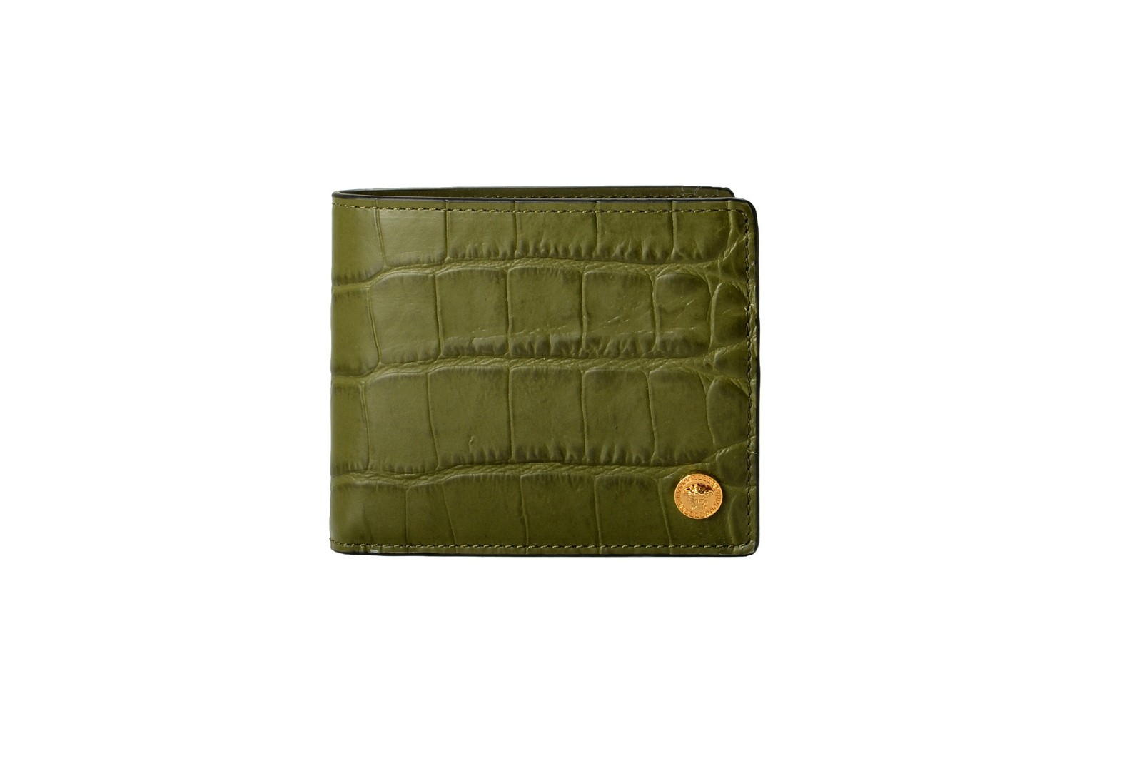 Versace 100% Leather Croc Print Gold Medusa Head Bifold Wallet W/Coin Pocket
