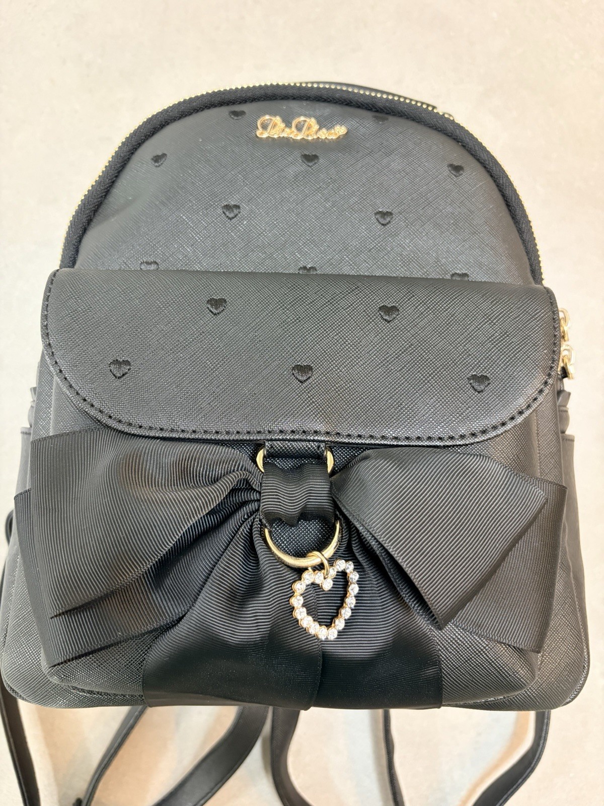 LIZ LISA Black Mini Backpack Ribbon Heart Charm Kawaii Japanese Fashion Bag