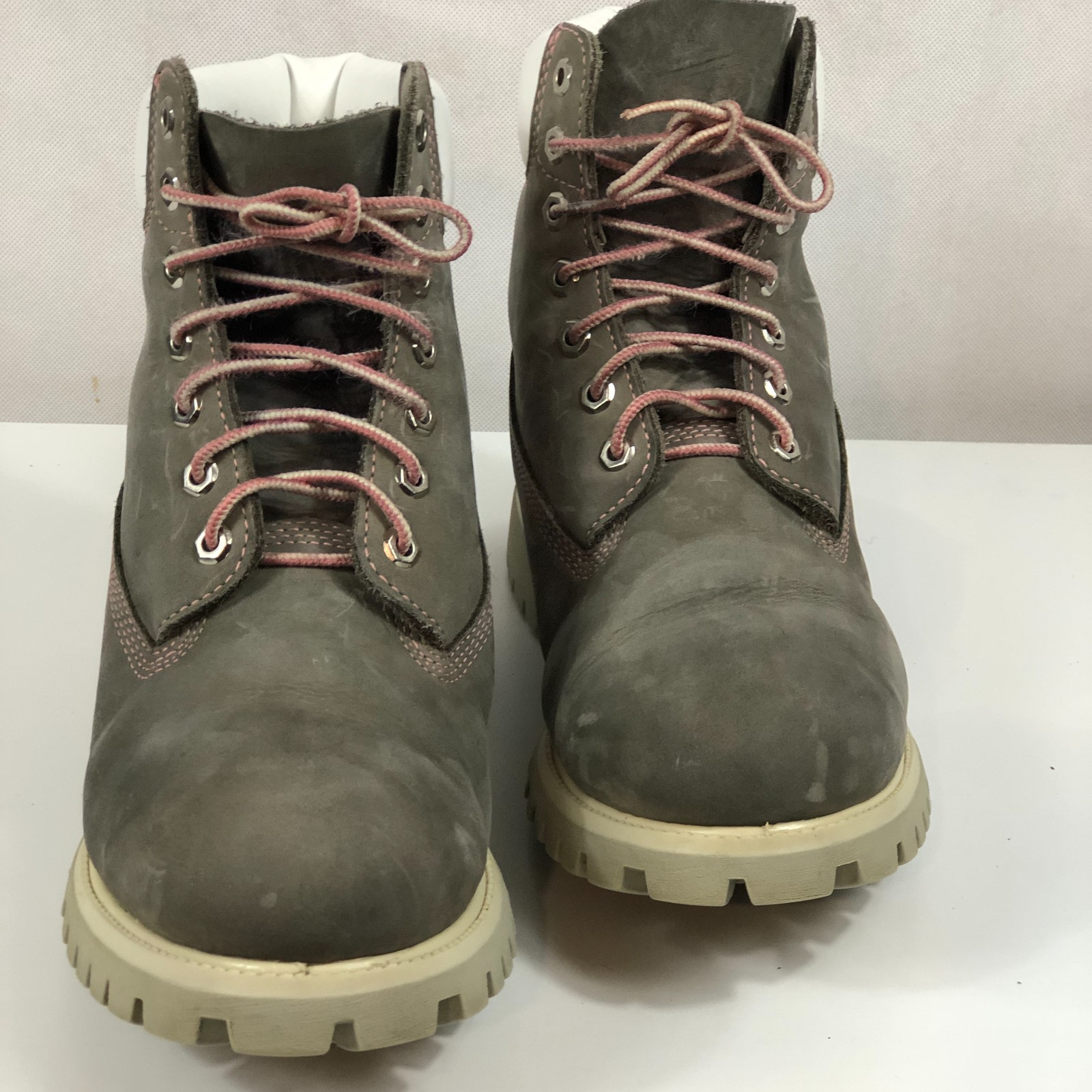 Timberland Boots Gray Pink Shoe String Womens Size 10 Mens Size 8