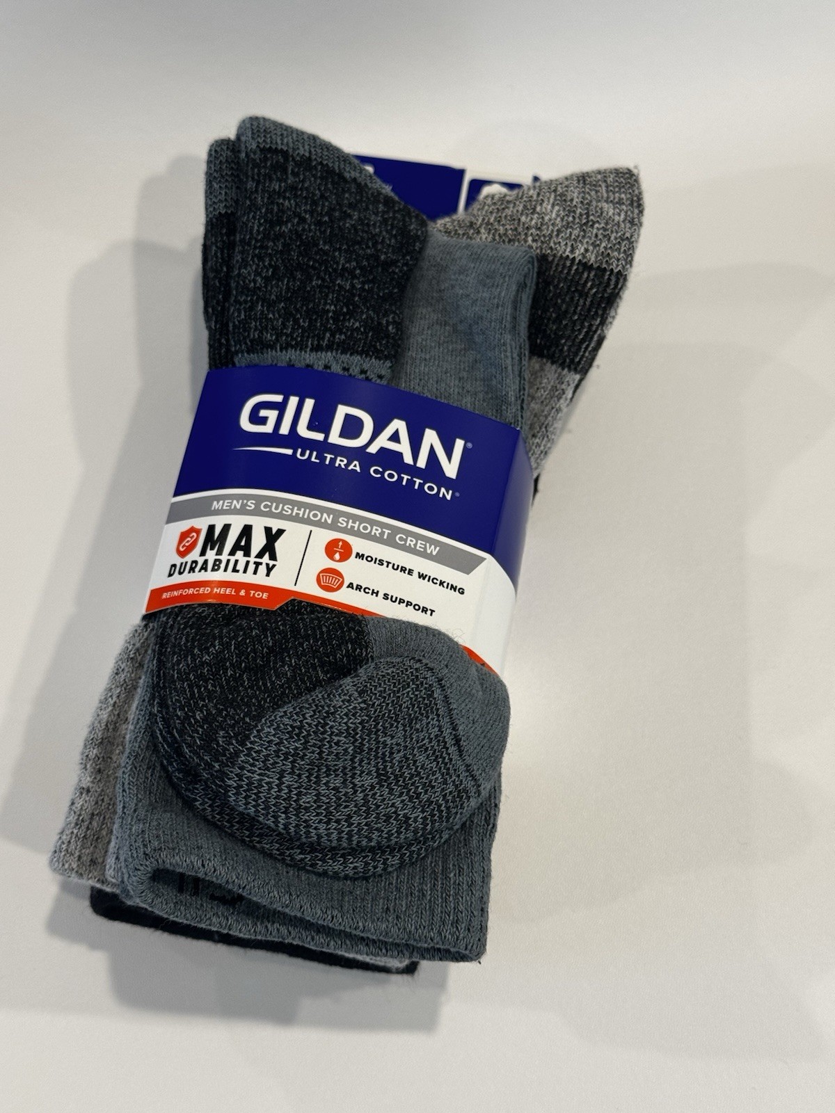 Gildan Ultra Cotton Men’s Cushioned Moisture Wicking Crew Socks 3 Pr 6-12