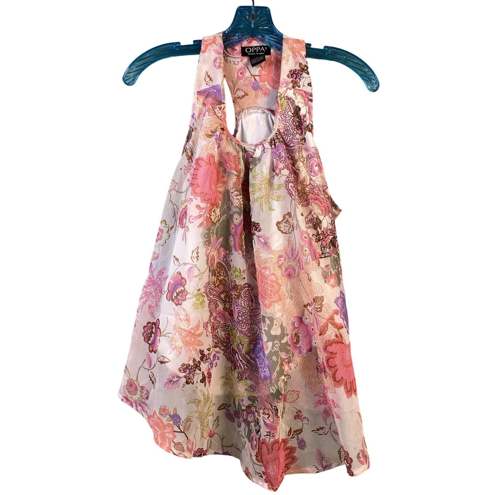 OPPA! Pink Floral Paisley High-Low Racerback Tank Top Lined Size Large