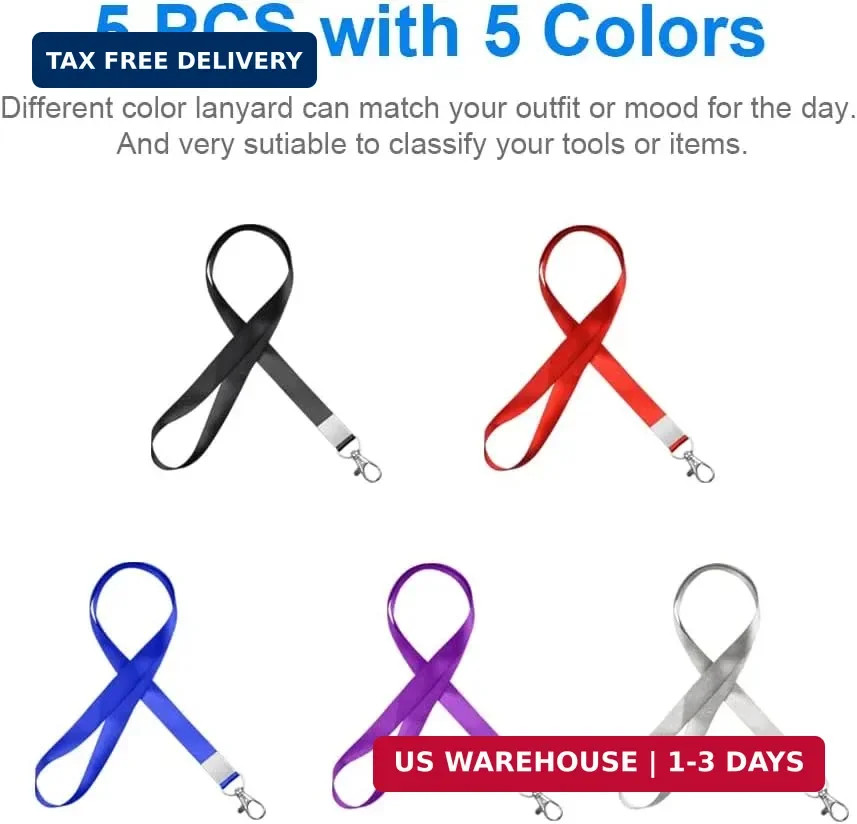 Mcyye 5 PCS Badge Lanyards with Clip for Keys & ID Badges, Premium Lanyard Strap