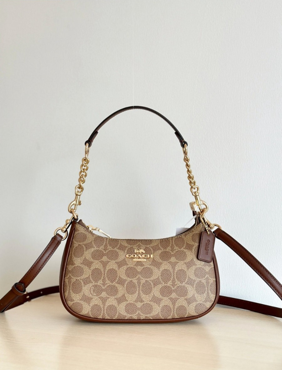 Coach Teri Shoulder Bag In Signature Canvas Gold /Brown CV933 NEW FAST FREE SHIP