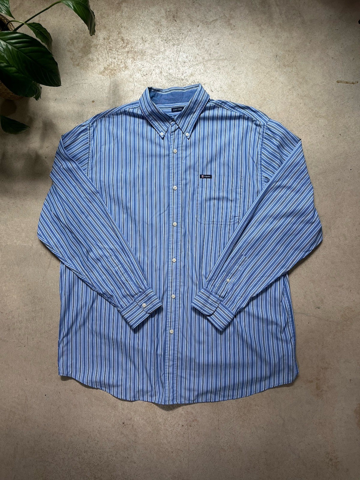 Chaps Easy Care Button Down Shirt Men’s 2XT Blue Striped Long Sleeve Cotton