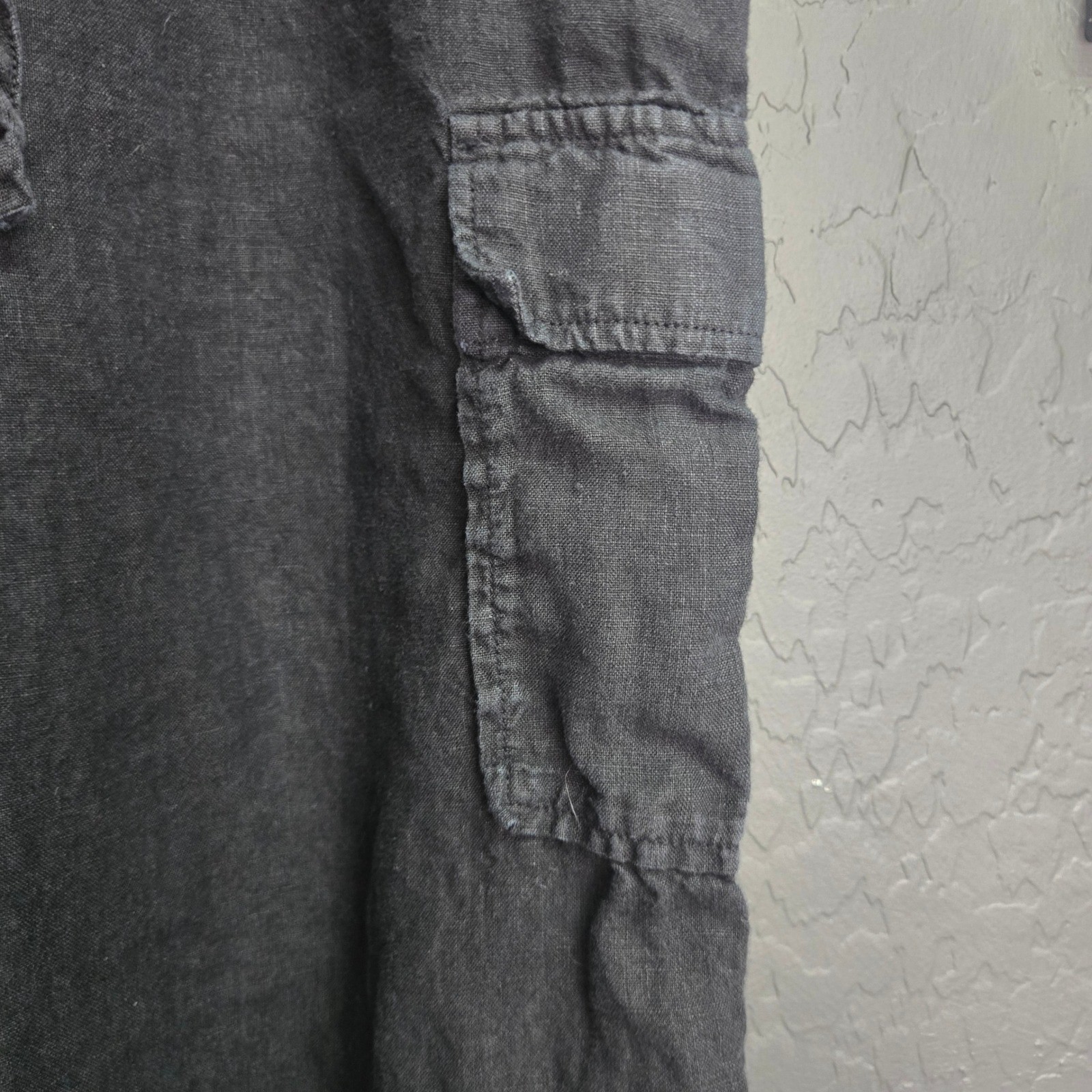 Caslon Black Linen Wide Leg Cargo Pants Drawstring Elastic Waist XS