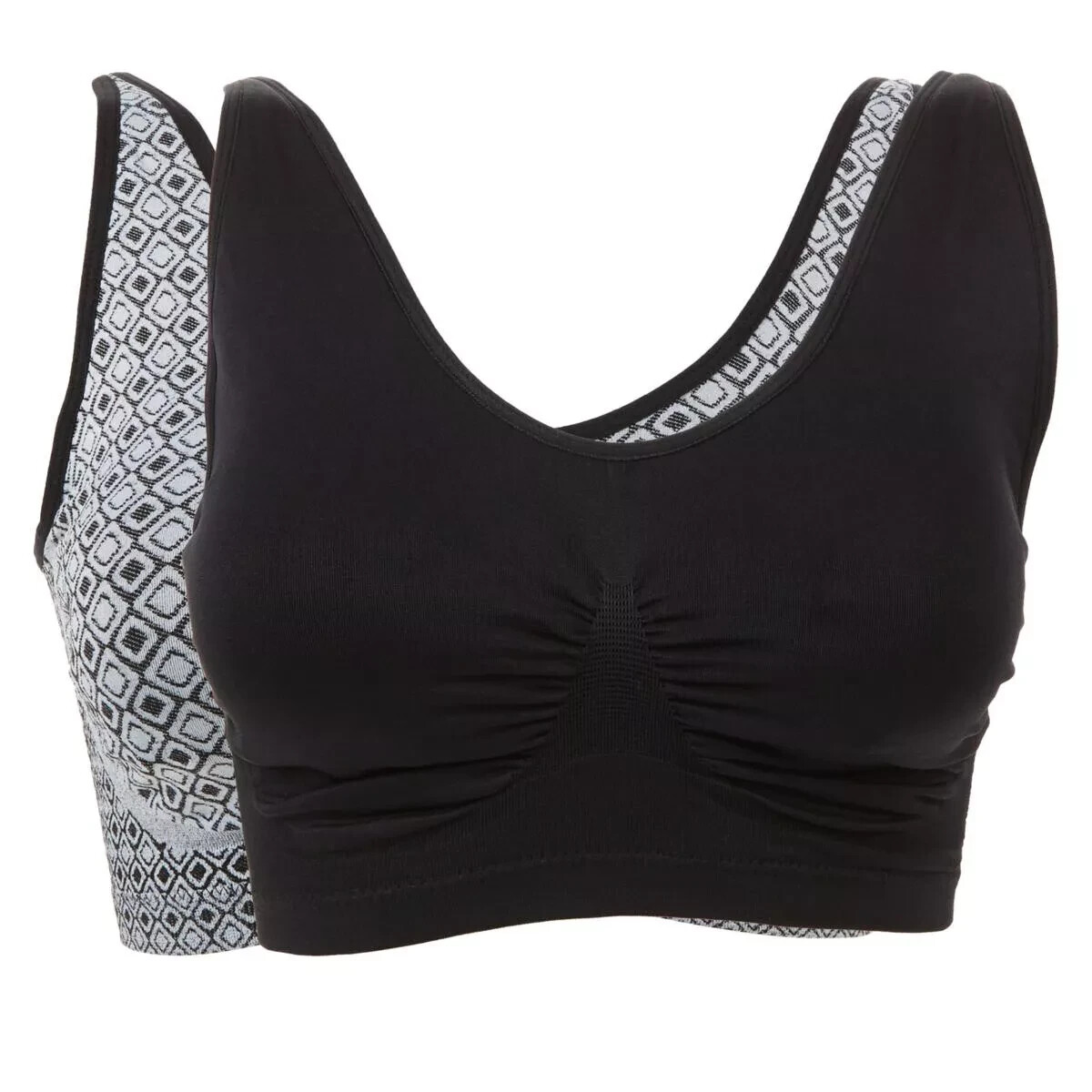 Rhonda Shear 2pack Seamless Jacquard Ahh Bra with Removable Pads, GEOBLK, Medium