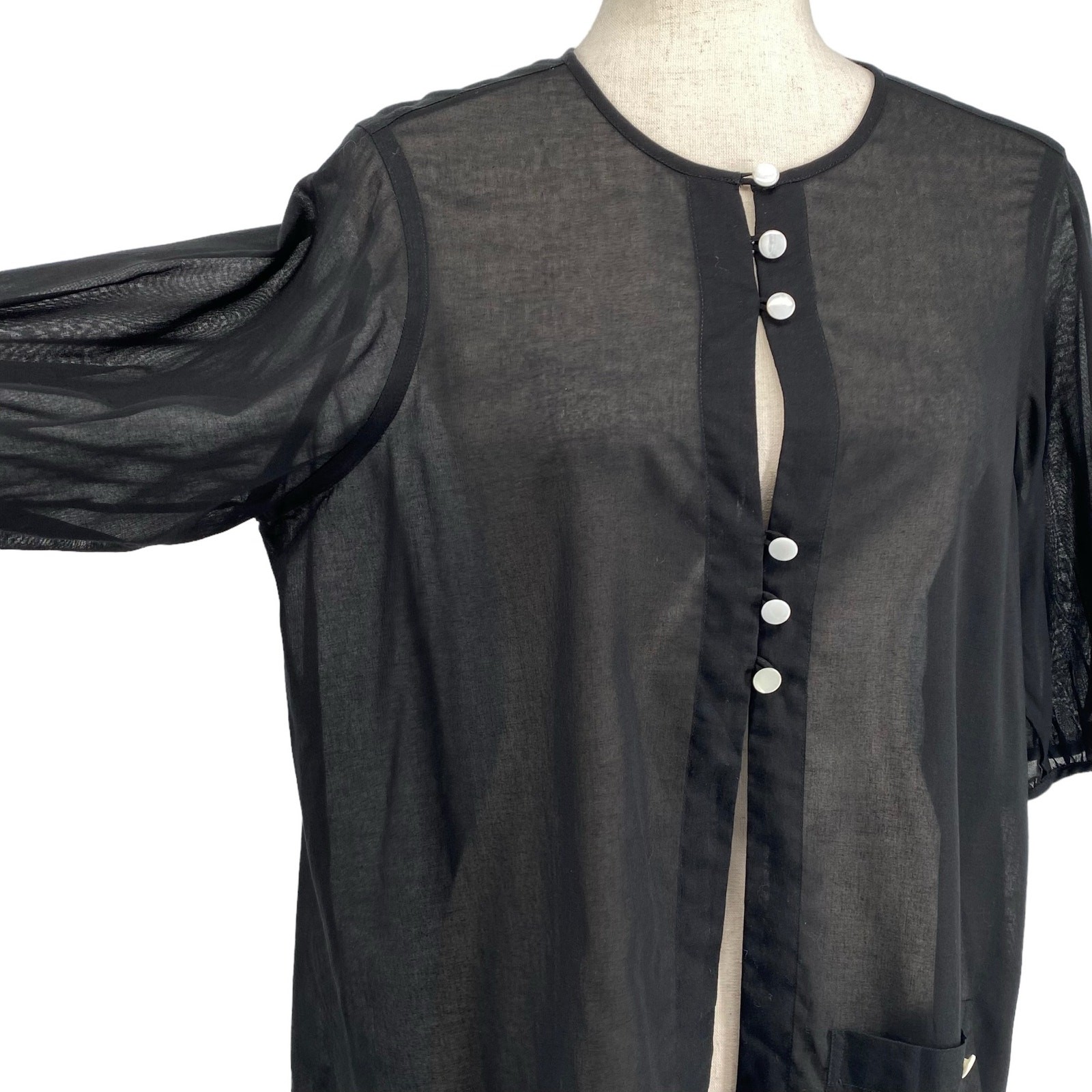 Jussara Lee Slow Fashion Black Sheer Blouse OS Minimalist Sustainable Quality