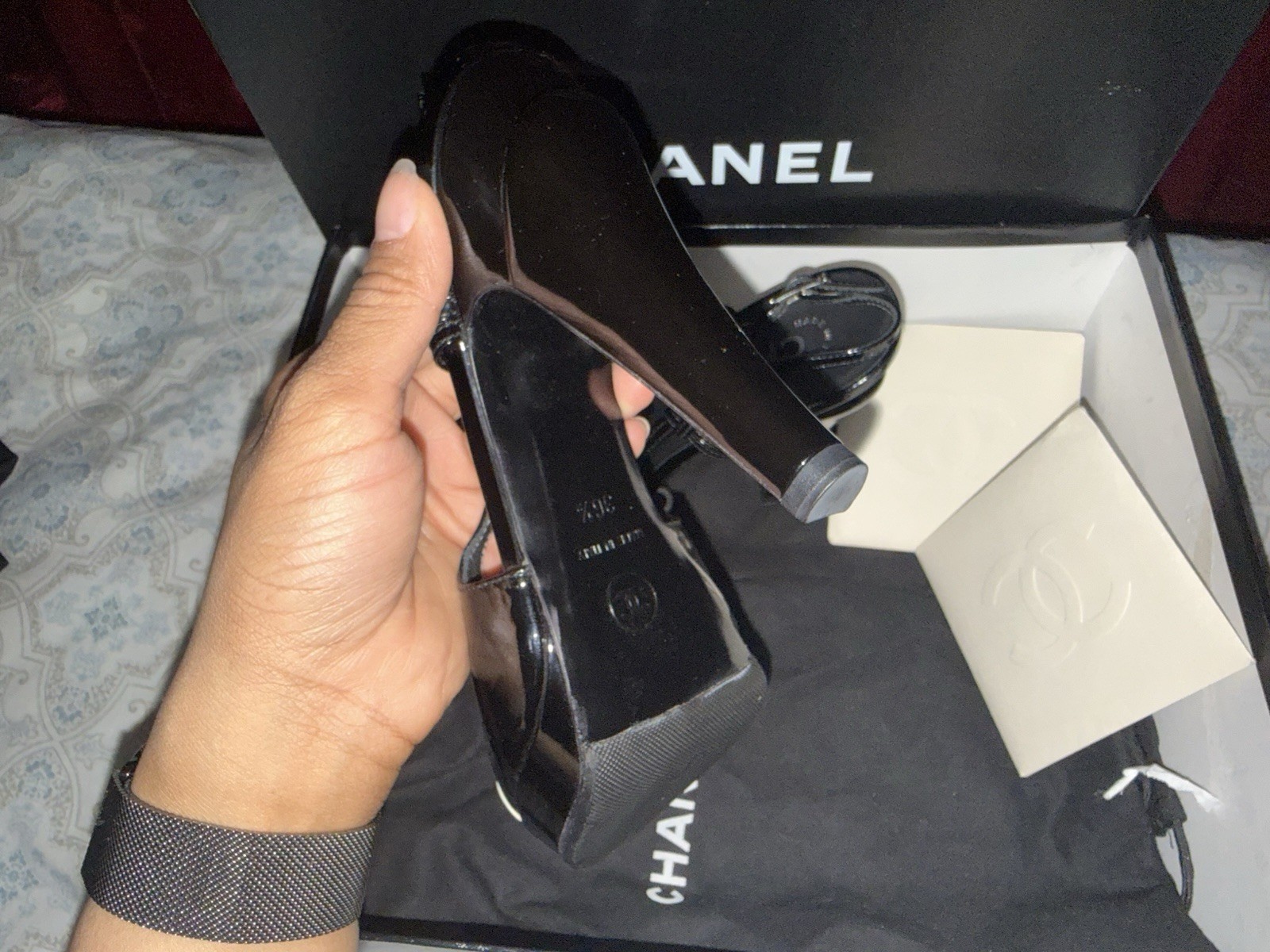 Vtg 2008 Chanel Black Bicolor Patent Leather Heels 36.5 *See Description*