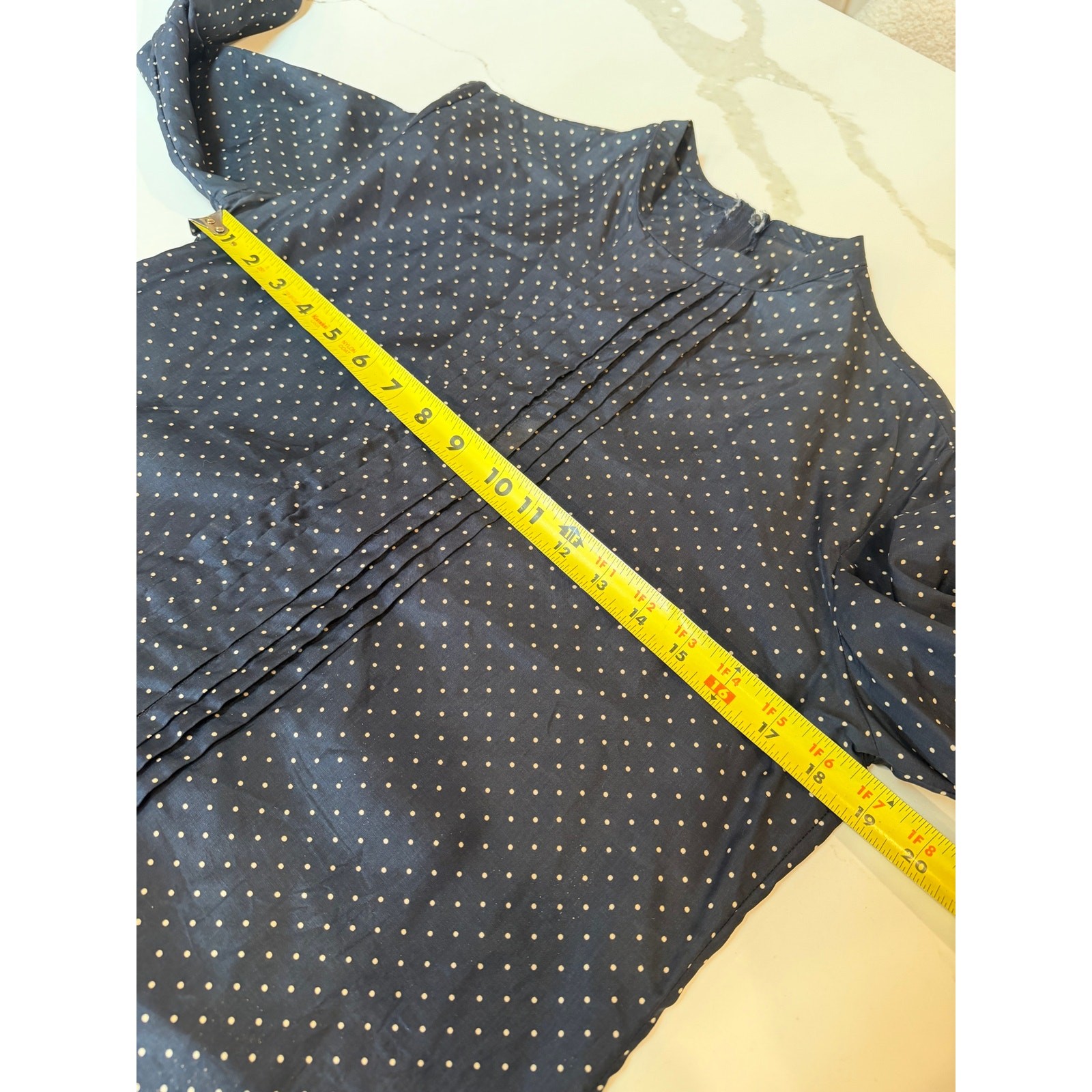 Vtg LANVIN womens navy white polka dot blouse 10 back zip classic old money