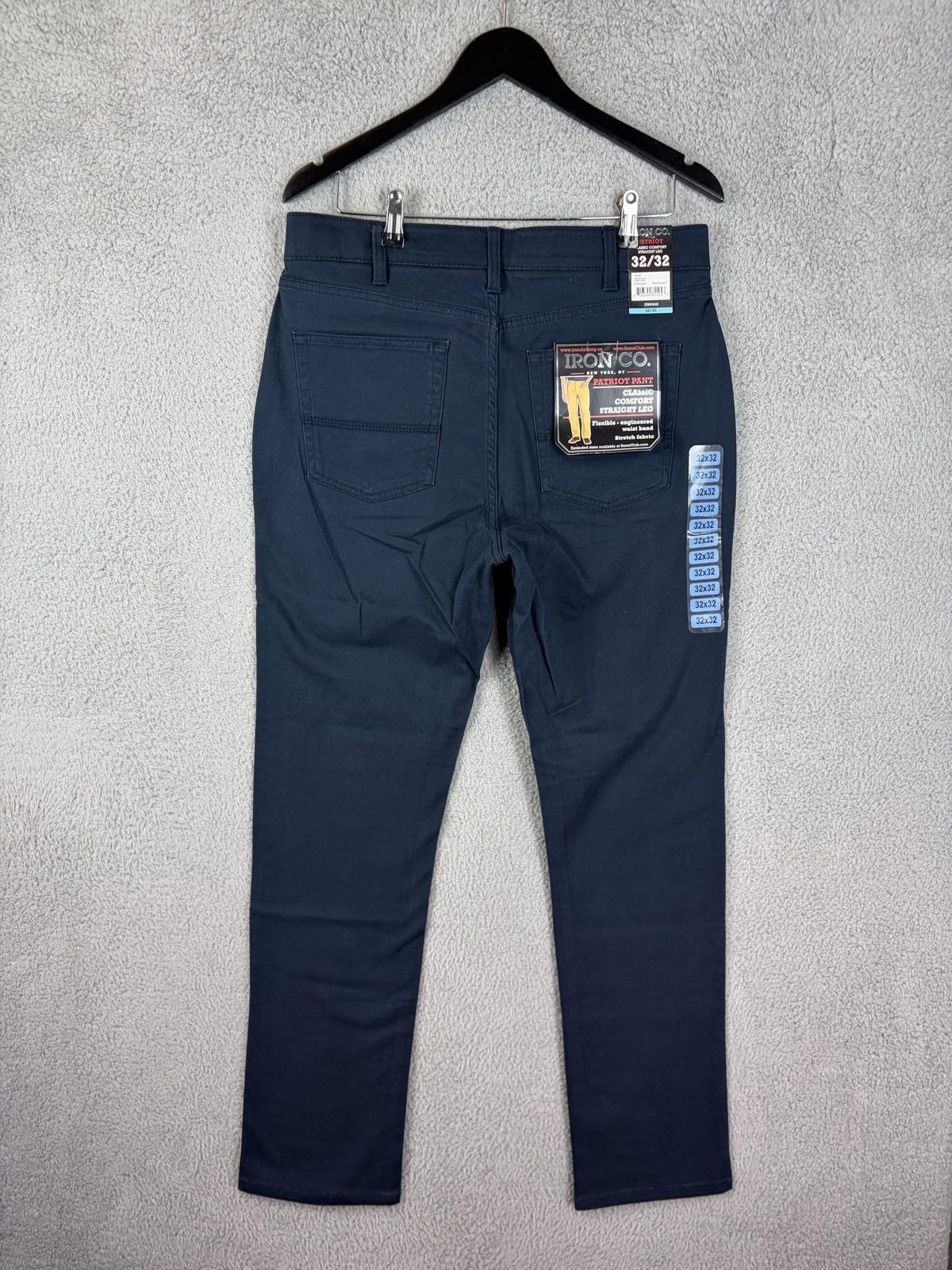 Iron Co. Patriot Pants Mens 32×32 Blue Classic Comfort Straight Leg Chino New