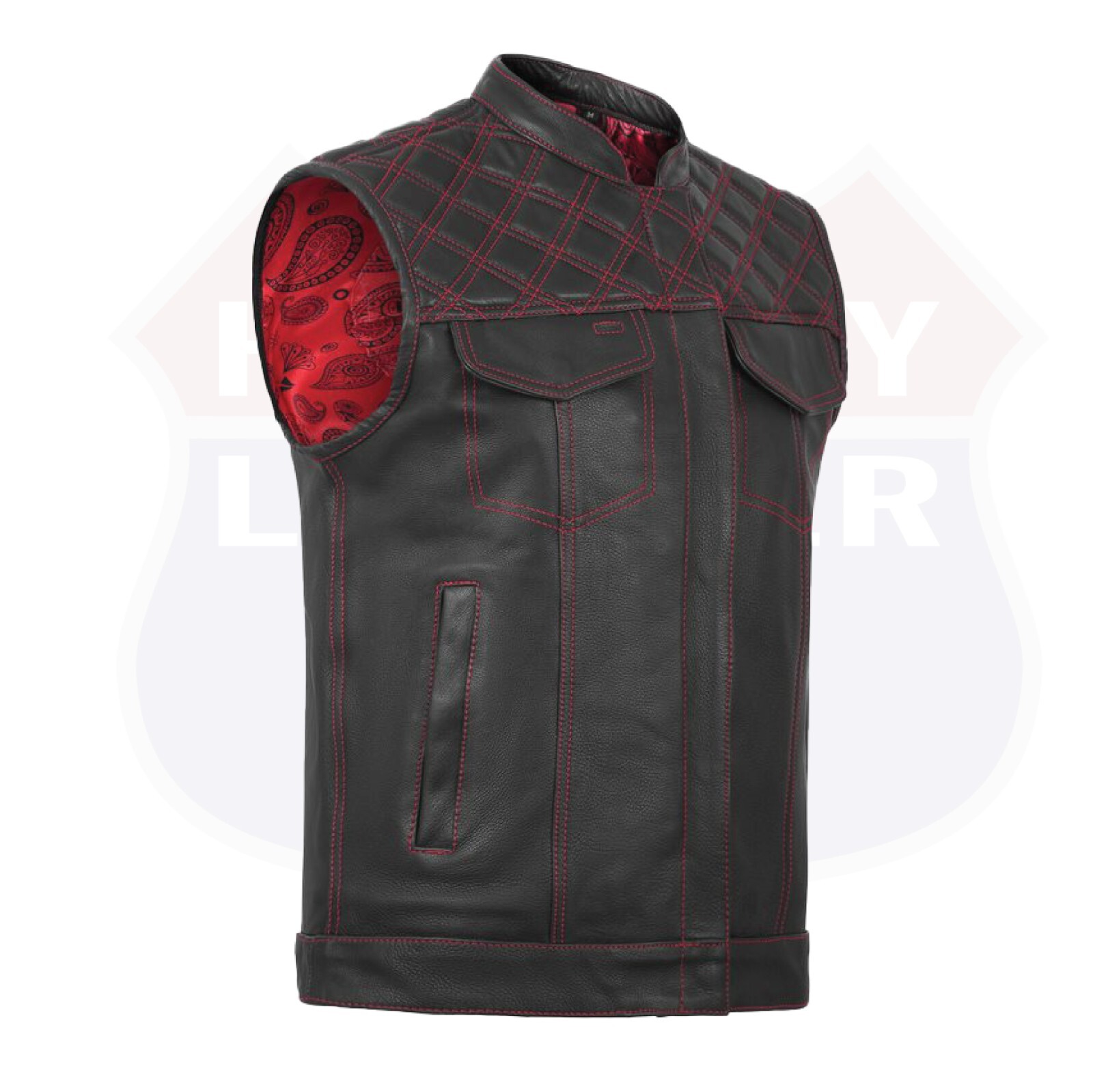 RED black men cross stich vest , HL11693SPTRED black men ,USA stock leather vest