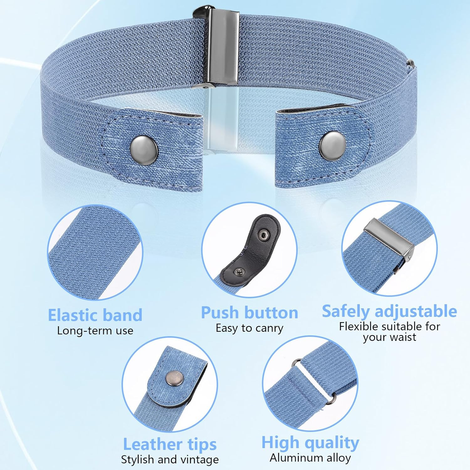 5Pcs No Buckle Stretch Belt for Women and Men Elastic Waist Belt, Comfortable