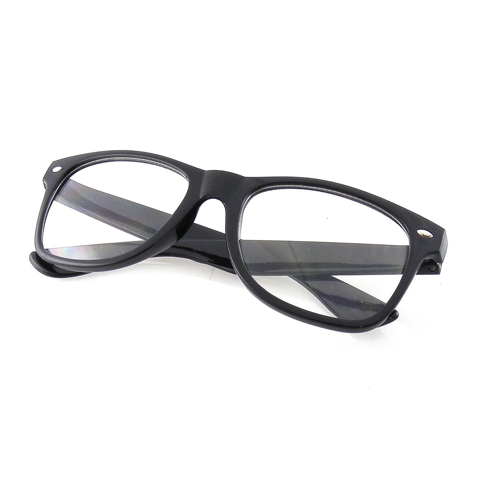 MENS WOMENS NERD BLACK GEEK GLASSES GLOSSY CLEAR LENS Clear frame sunglasses