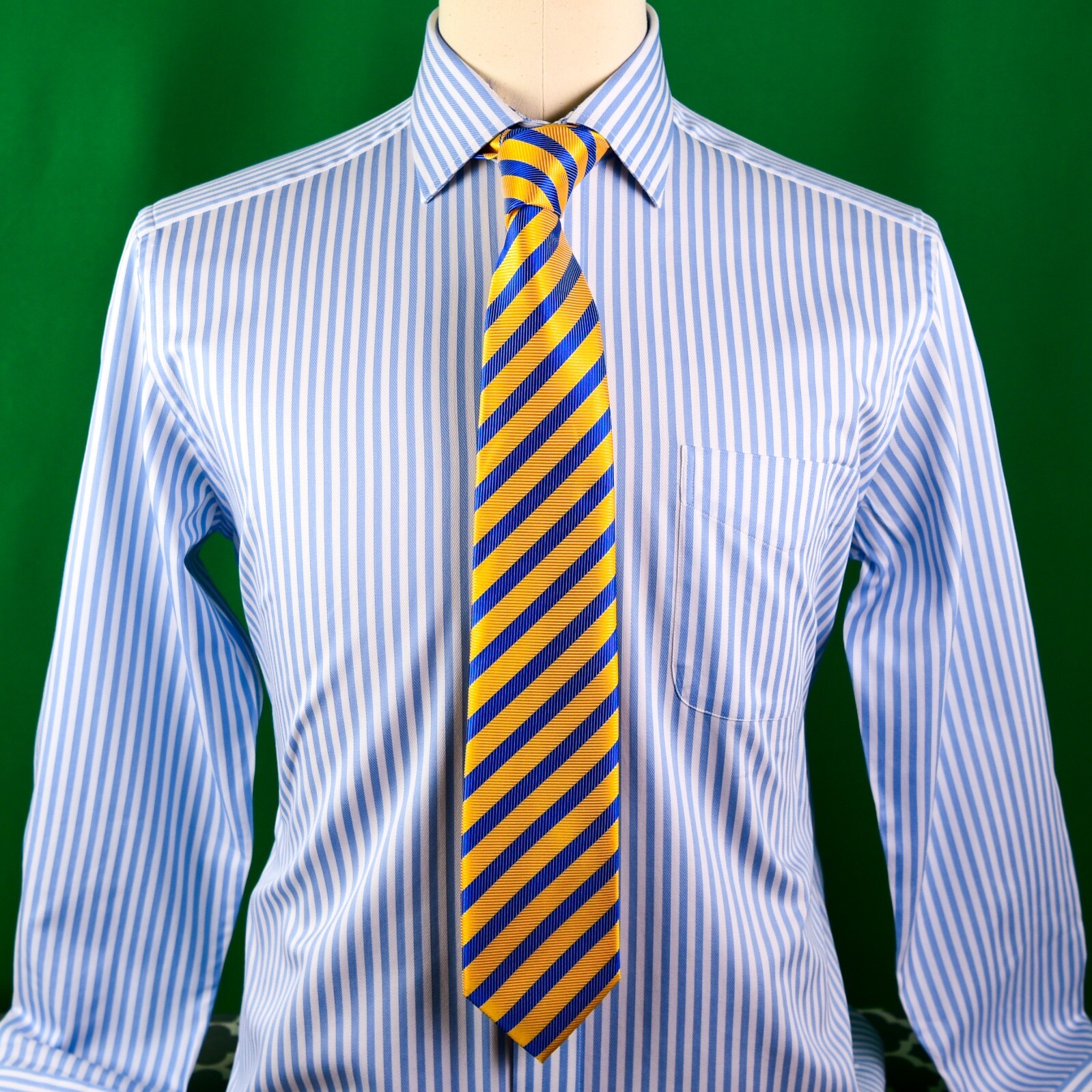 Mens Blue Formal & Business Dress Shirt Herringbone Twill Striped Floral Paisley