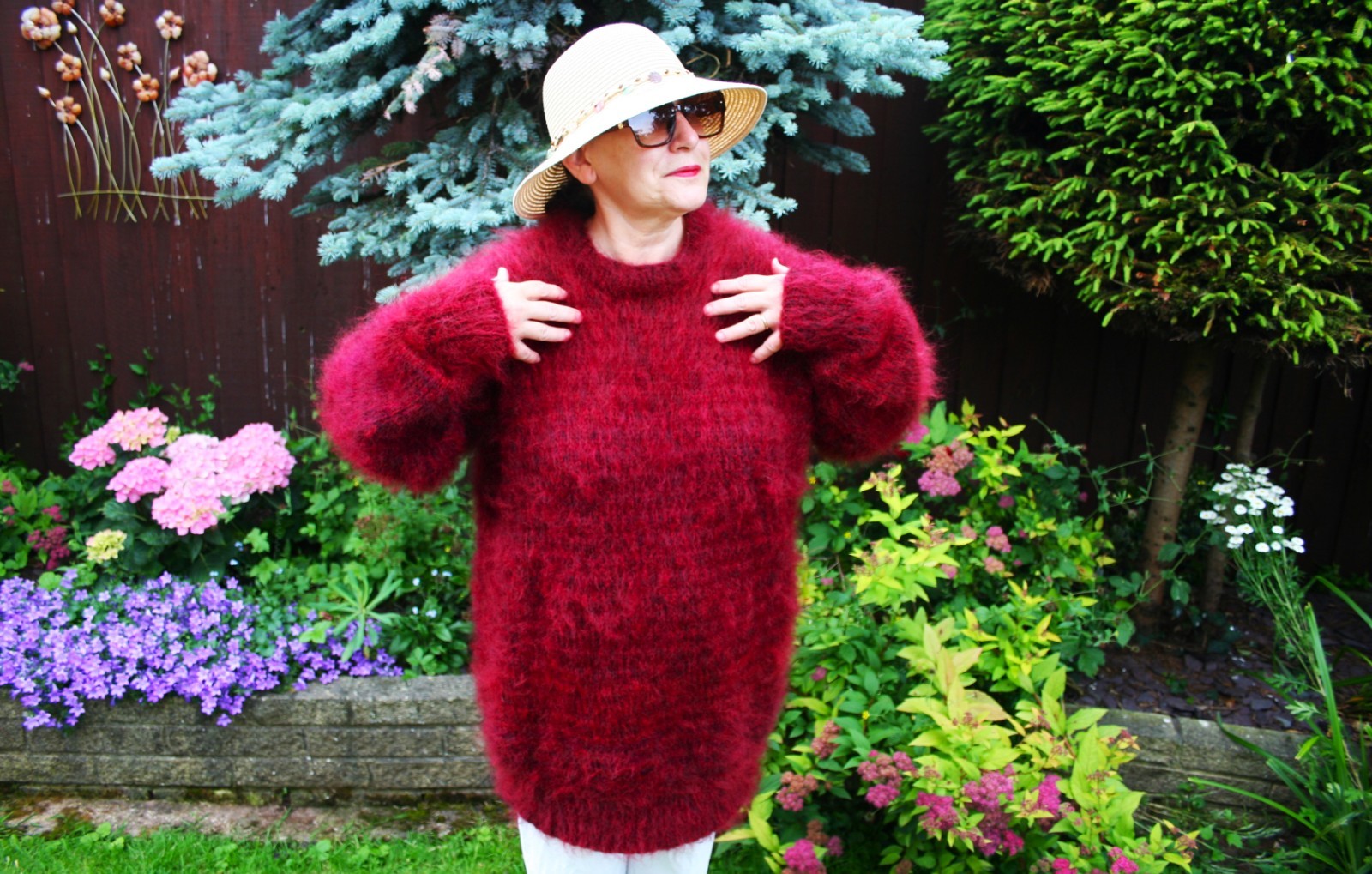 BRAND NEW HANDKNITTED LUXURY MOHAIR CREW NECK SWEATER IN “BURGUNDY” 2XL
