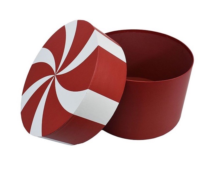 Christmas Peppermint Hat Box 11x11x7 Storage Bin Red Swirl White Stripes Bin