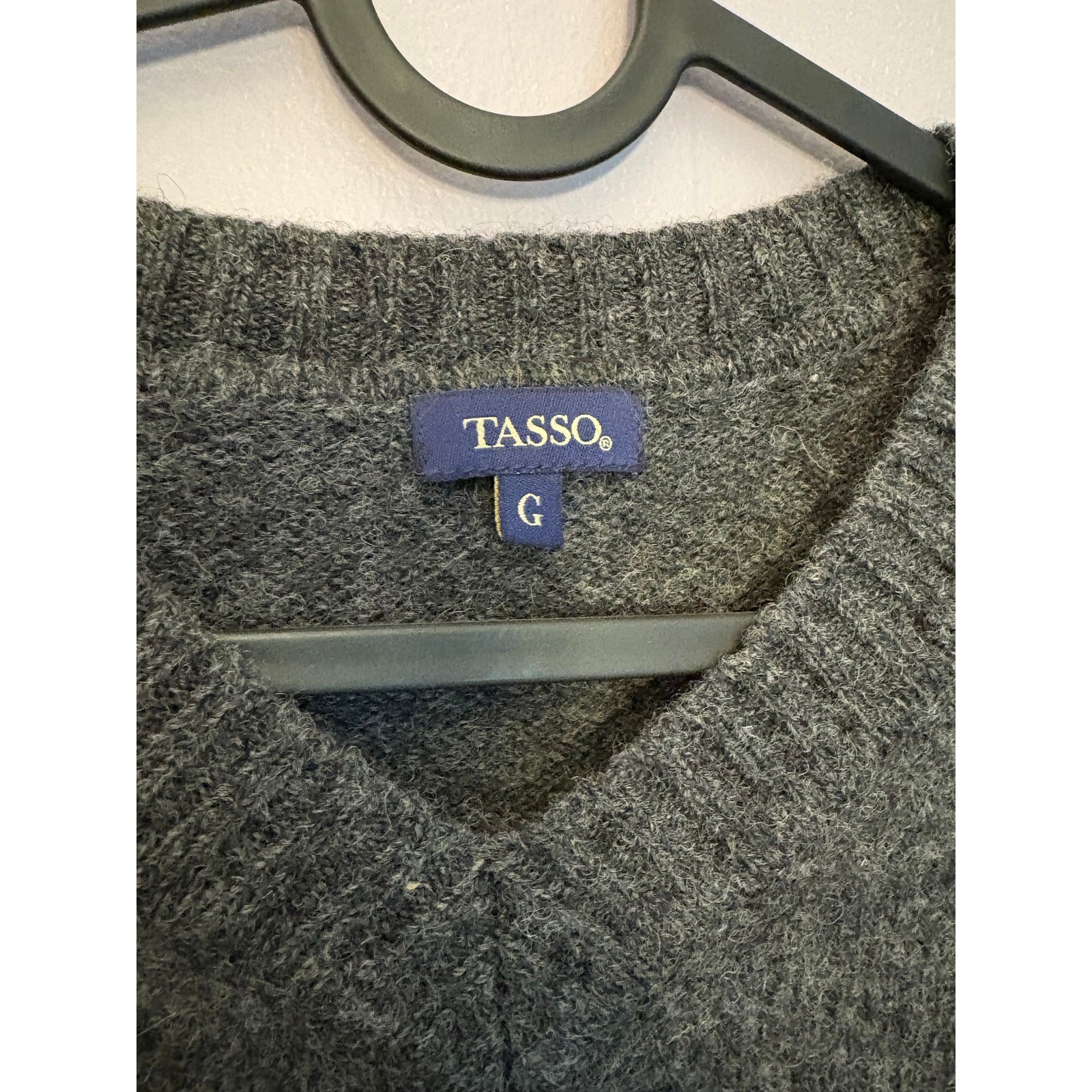 Vintage Tasso 100% Wool Argyle Sweater European Large Charcoal Grey Orange