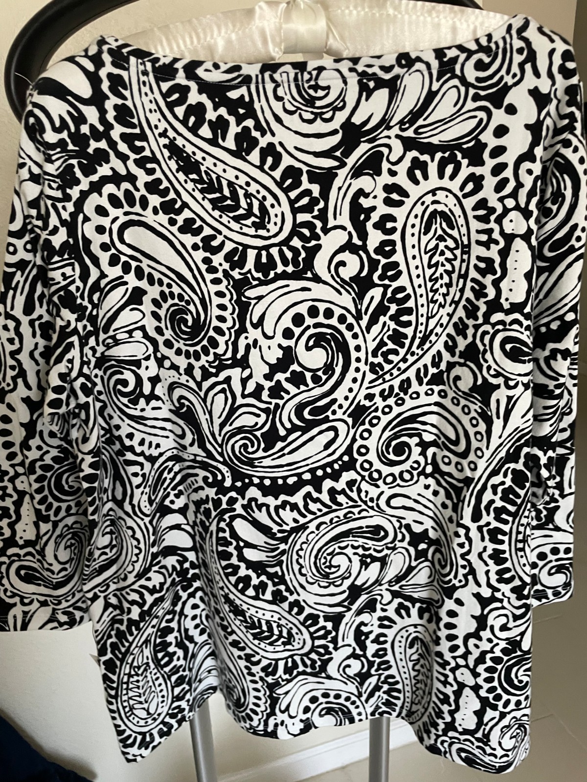 Talbots 1X Black and White Paisley Swirl 3/4 Sleeve Top NWT