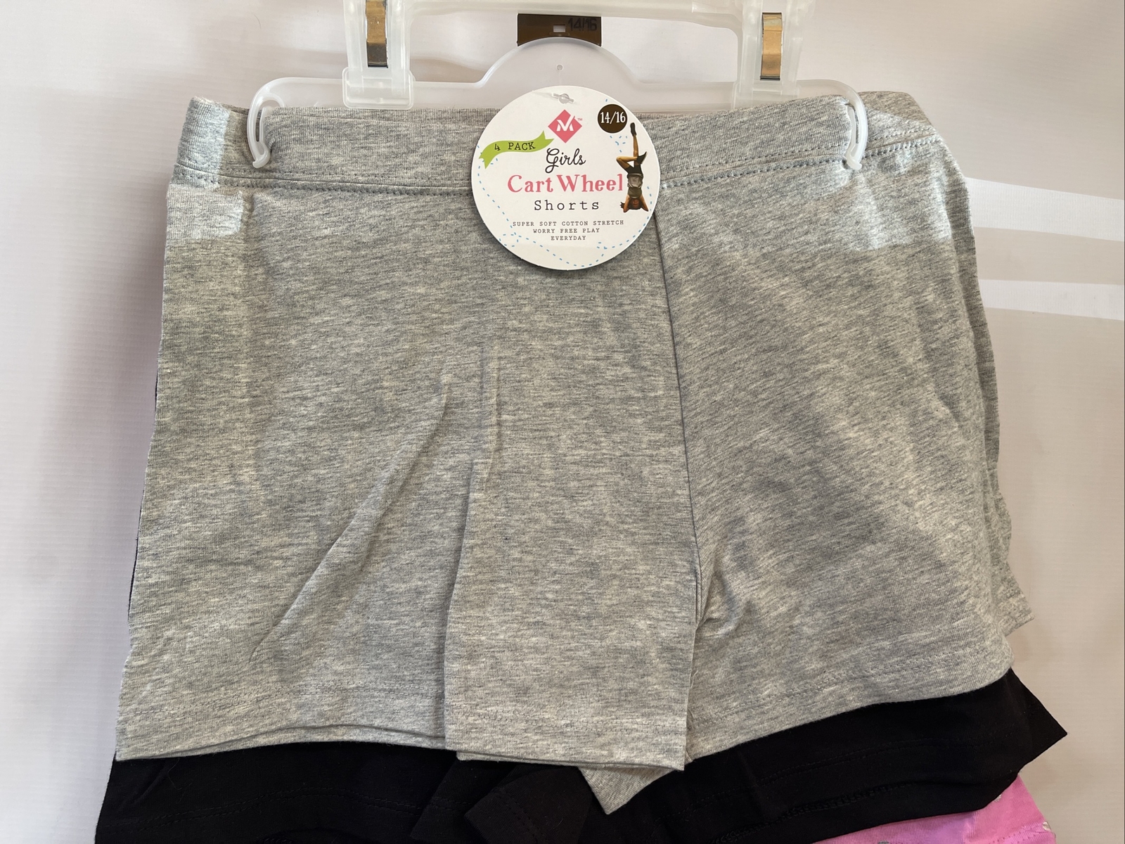 Member’s Mark 4 Pack of Girls Cart Wheel Shorts Size 14/16 Mixed Colors Stretch