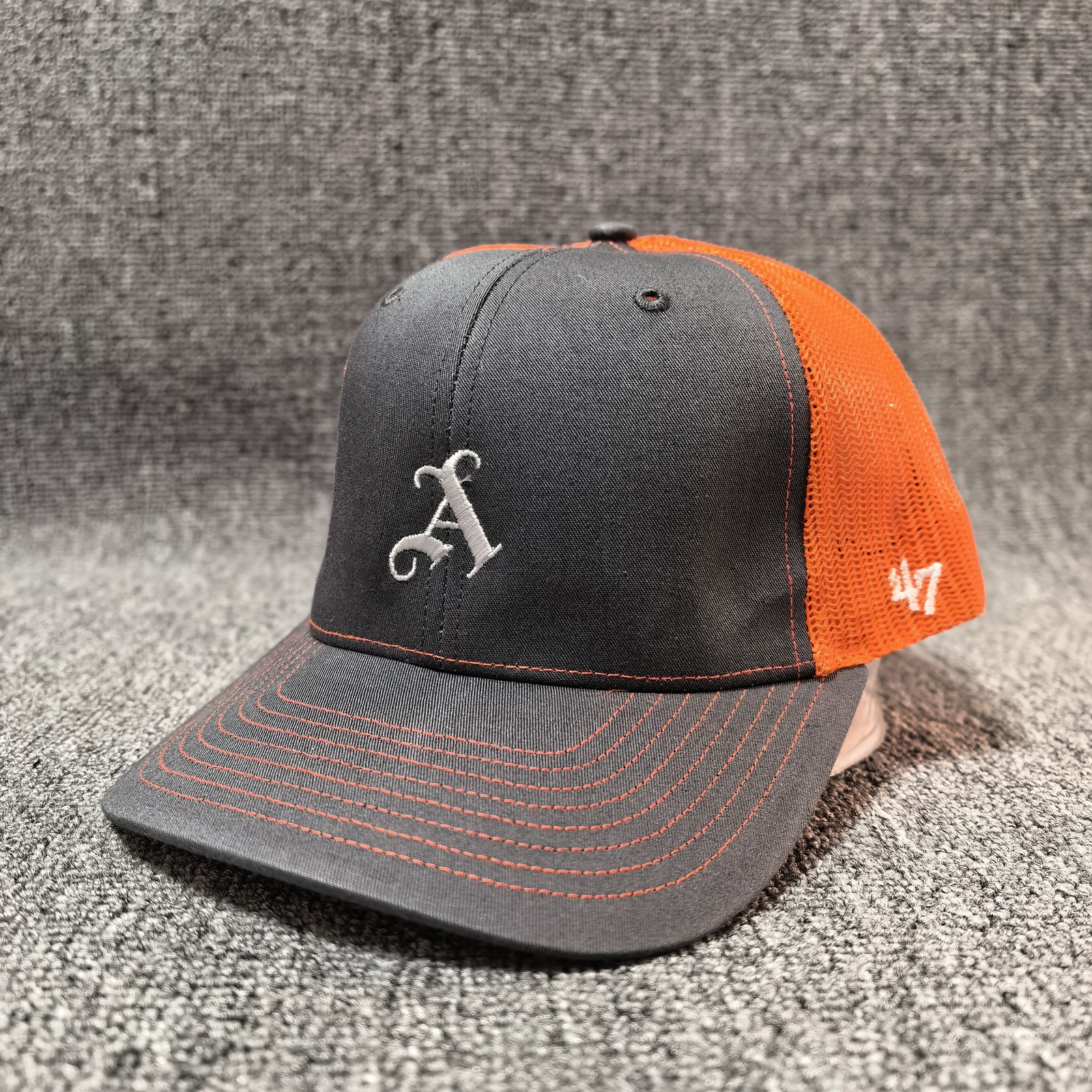’47 Brand Athletics Trucker Snapback Charcoal Orange Mesh Back One Size