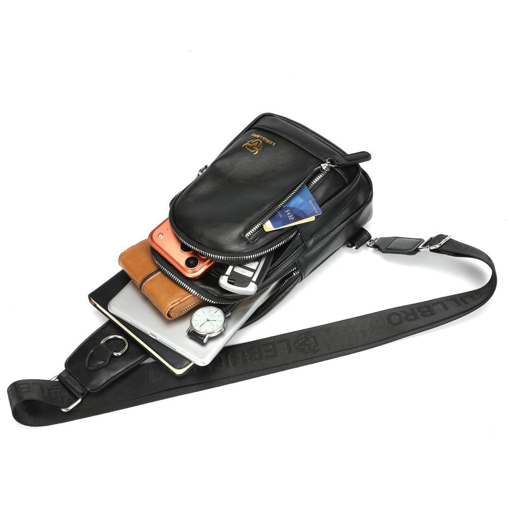 LEBULLBRO Men Leather Sling Bag Crossbody Chest Bag Shoulder Bag for Travel Work