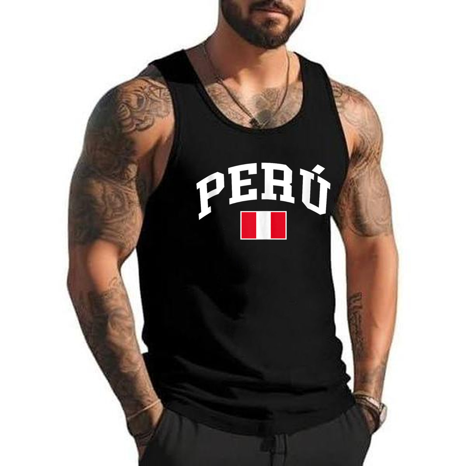 Peru Peruvian Flag Graphic Tank Top Custom Text on Back Personalized
