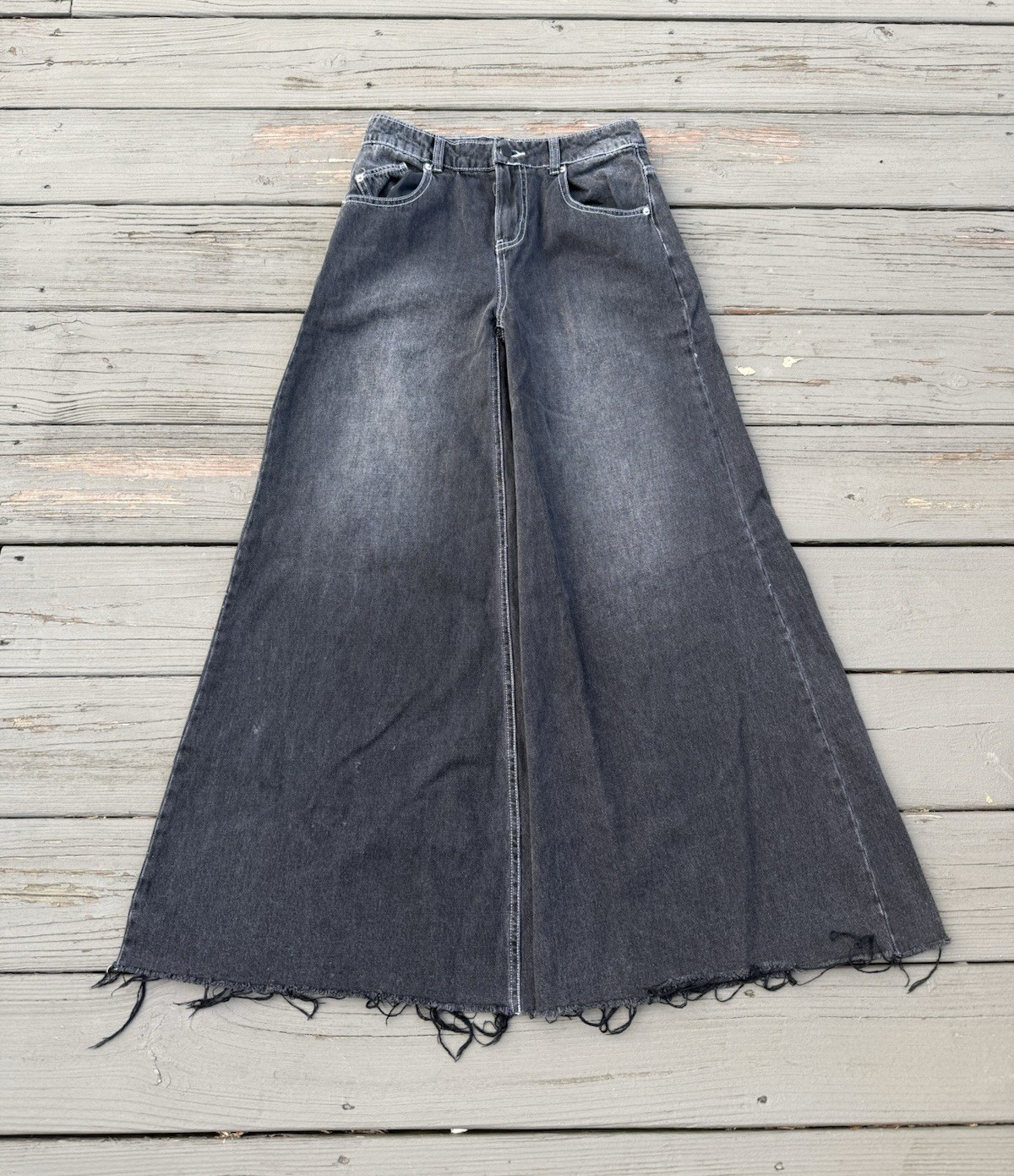BDG Women’s Wide-Leg Denim Jeans Black Charcoal Wash Cotton 5-Pocket Button