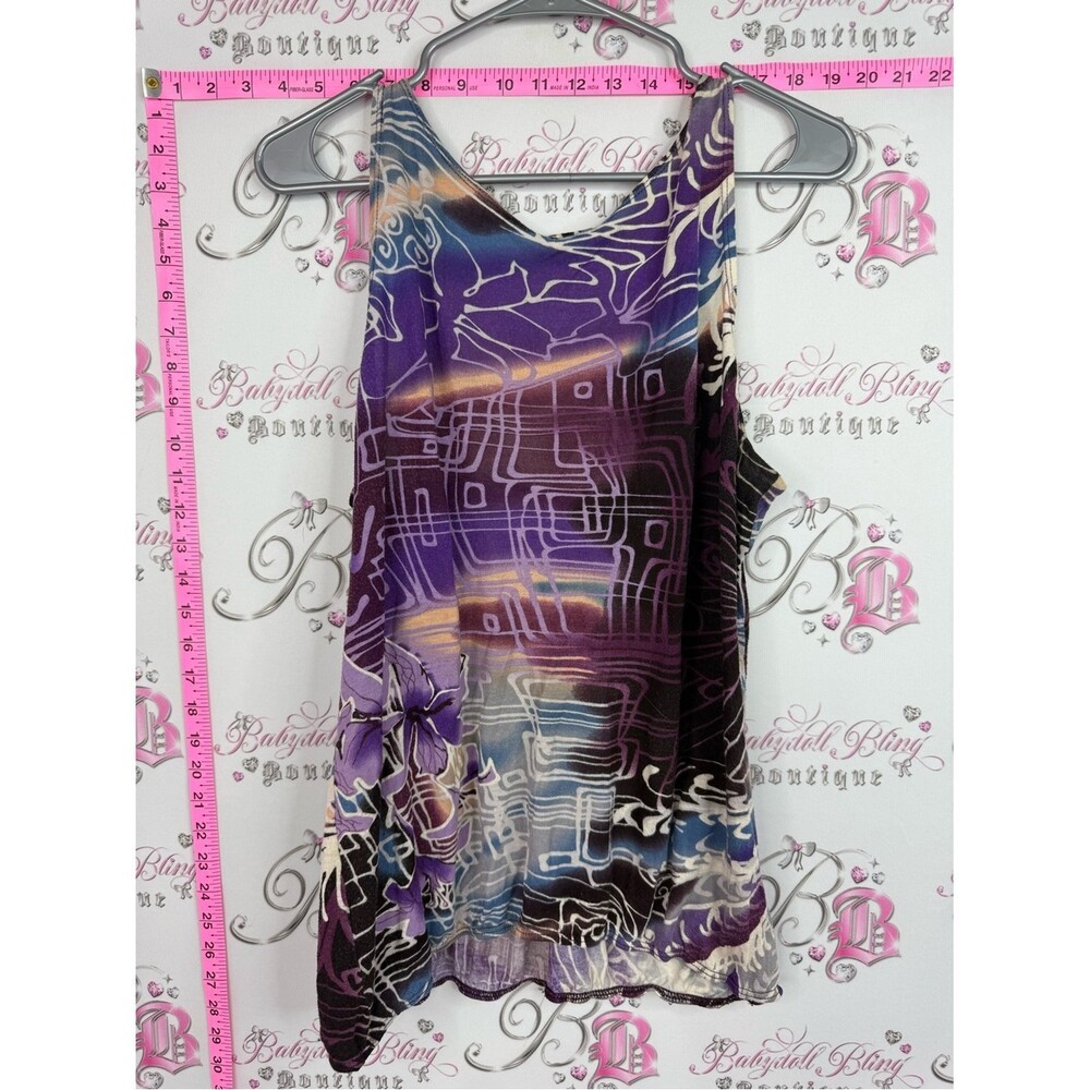 Suzy Shier tank top crochet swirl Purple Floral Lace-Trim Tank Top