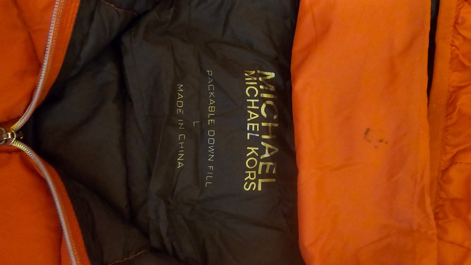 MICHAEL Michael Kors Women’s Orange Packable Down Hooded Zip Puffer Jacket L