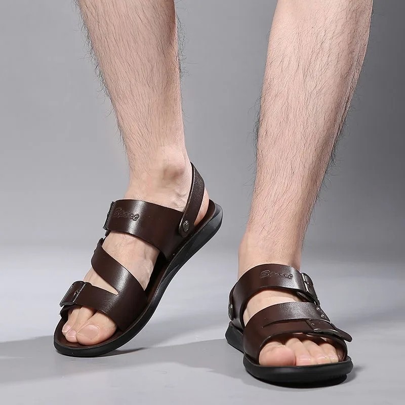Men’s Casual Sandals Leather Roman Shoes Summer Non-slip Outdoor Slippers