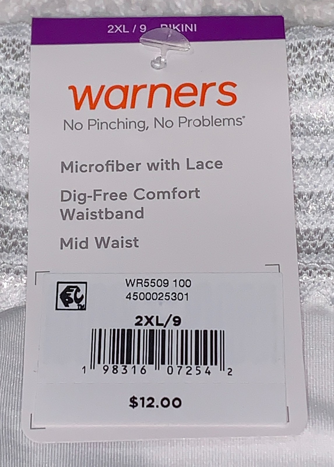 WARNERS No Pinching No Problems Lace White Bikini Panty Womens Sz M 6 L 7 XL 8
