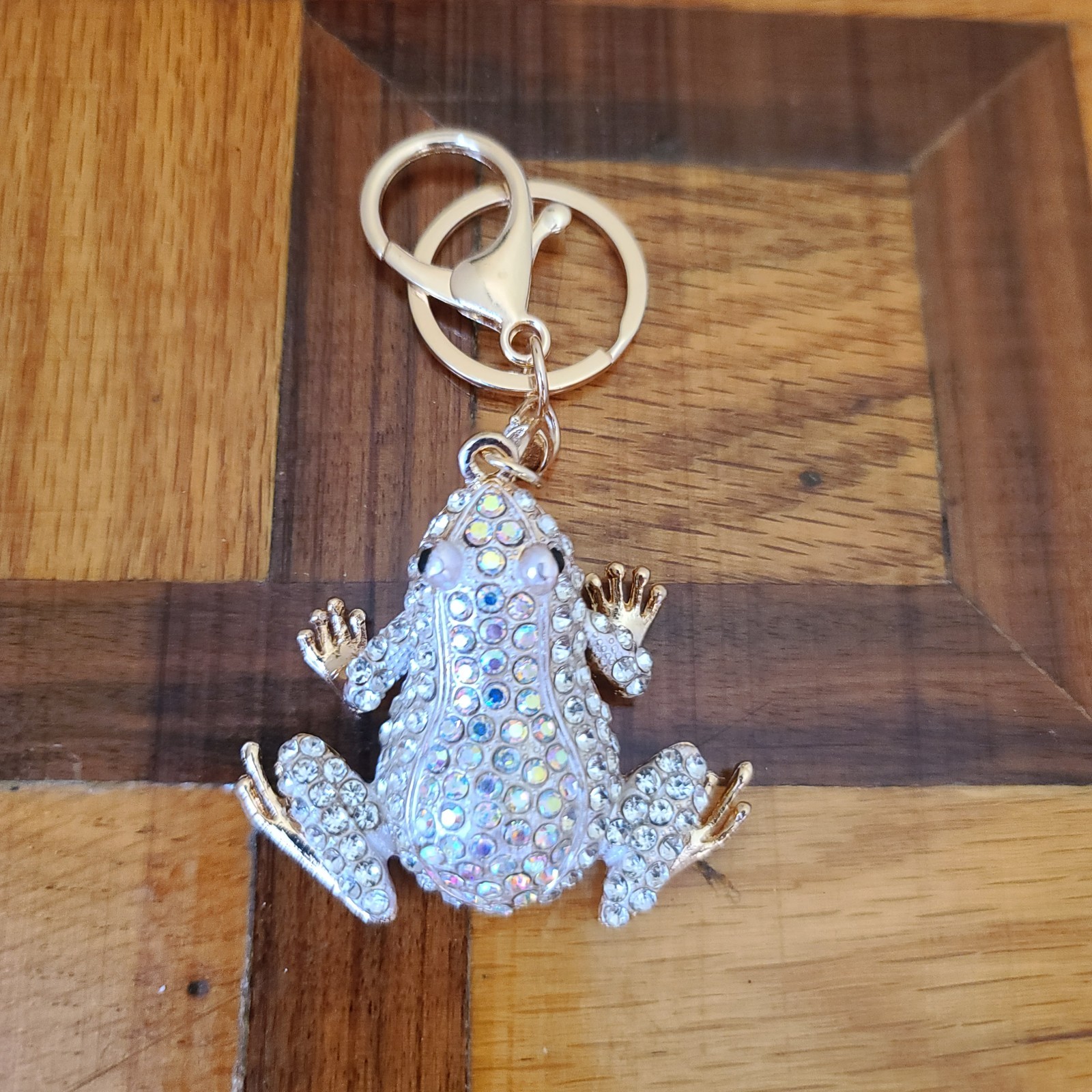 White Crystal Stone and Gold Tree Frog Keychain Keychain Bag Charm Purse