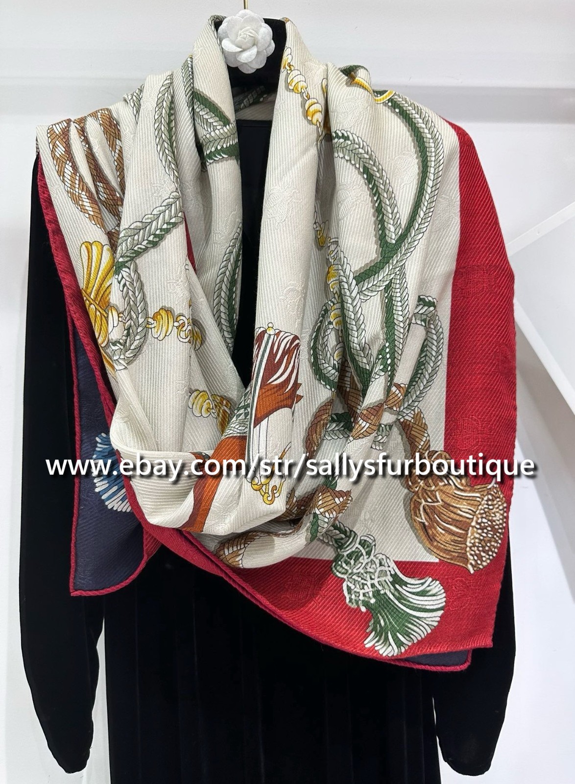 Quality Cashmere & Silk Jacquard Horse Print Double Face Shawl Scarf 53″