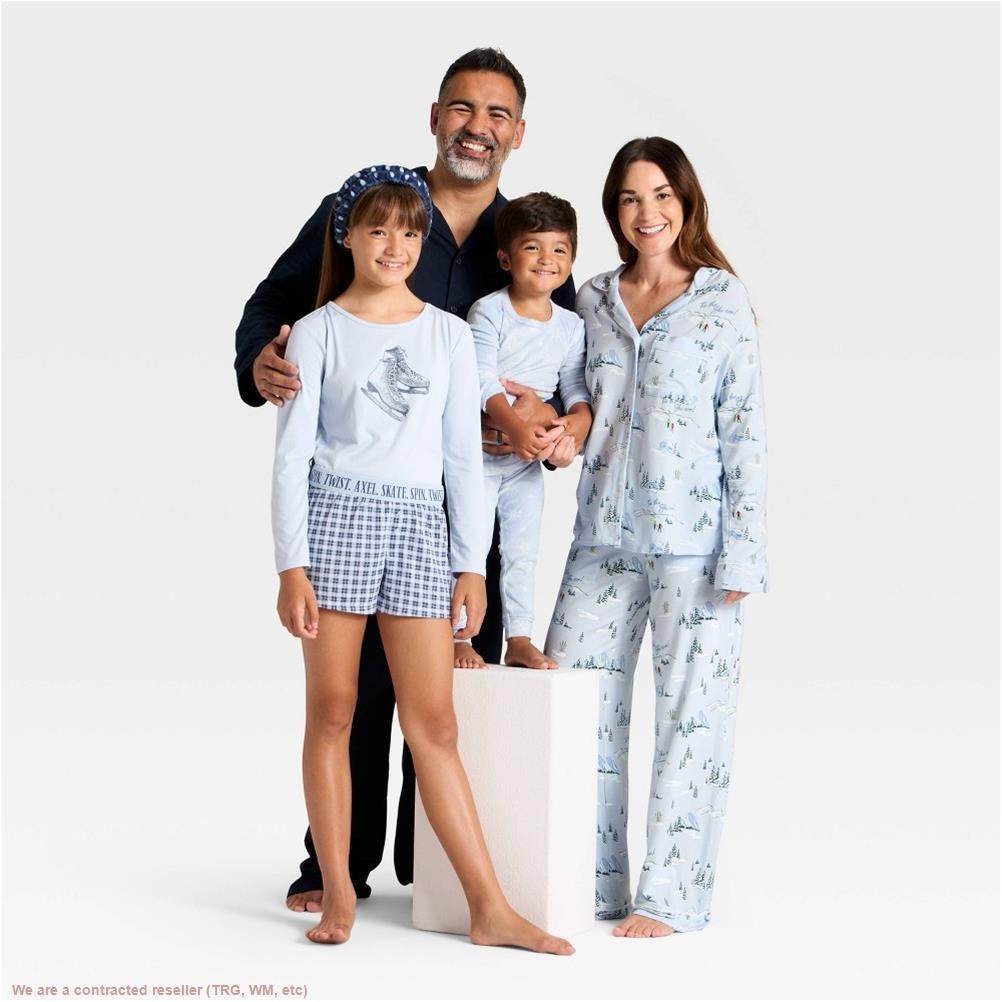 Women’s Waffle Long Sleeve Top and Shorts Pajama Set Wild Fable Blue Bunny XS