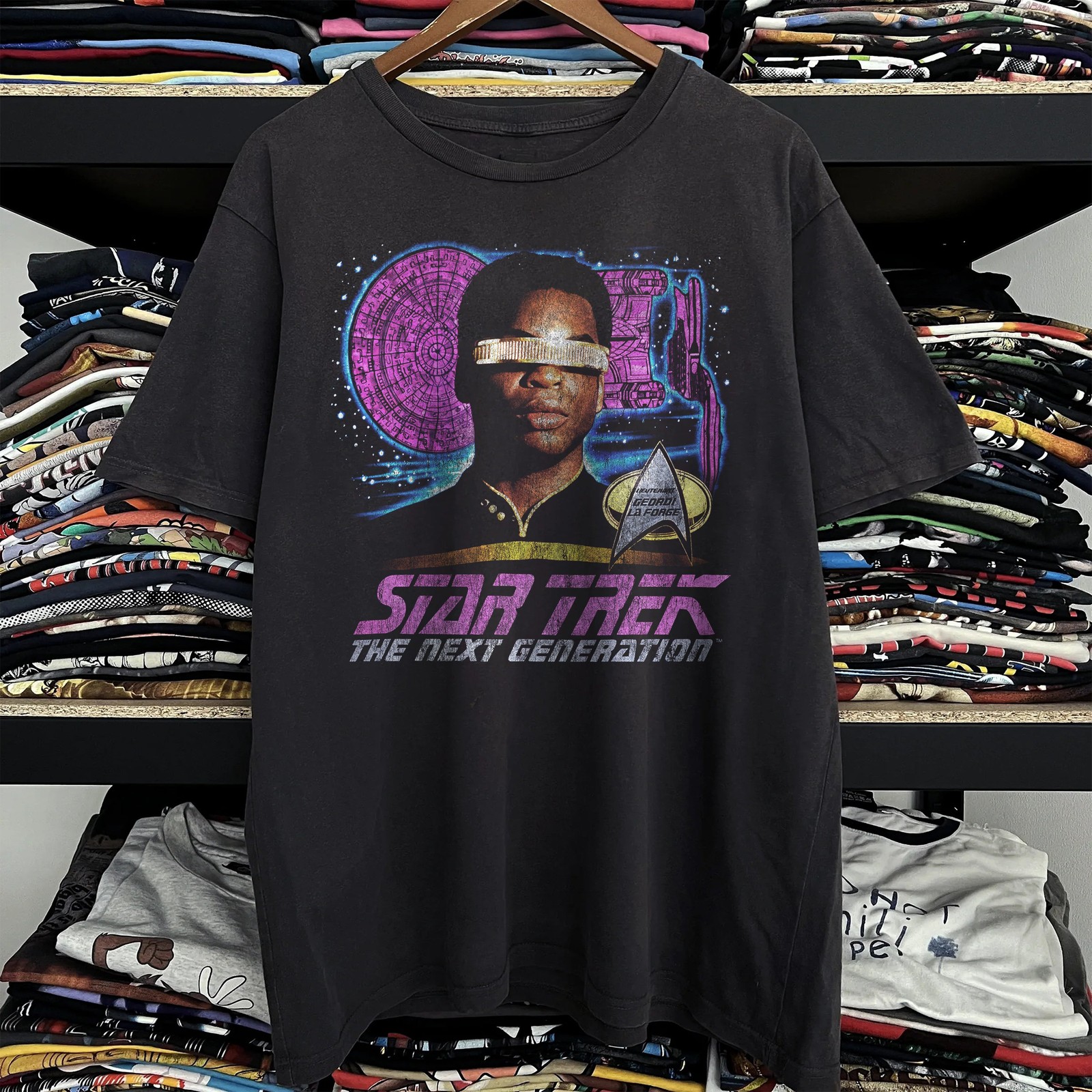 Star Trek Next Generation Lt. Geordi La Forge Washed T-Shirt Black L
