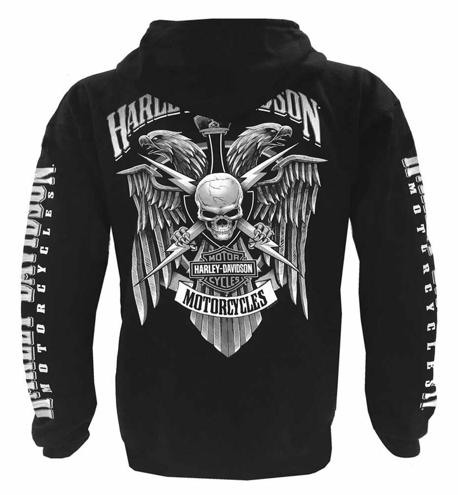 Harley-Davidson Men’s Lightning Crest Full-Zippered Hooded Sweatshirt, Black