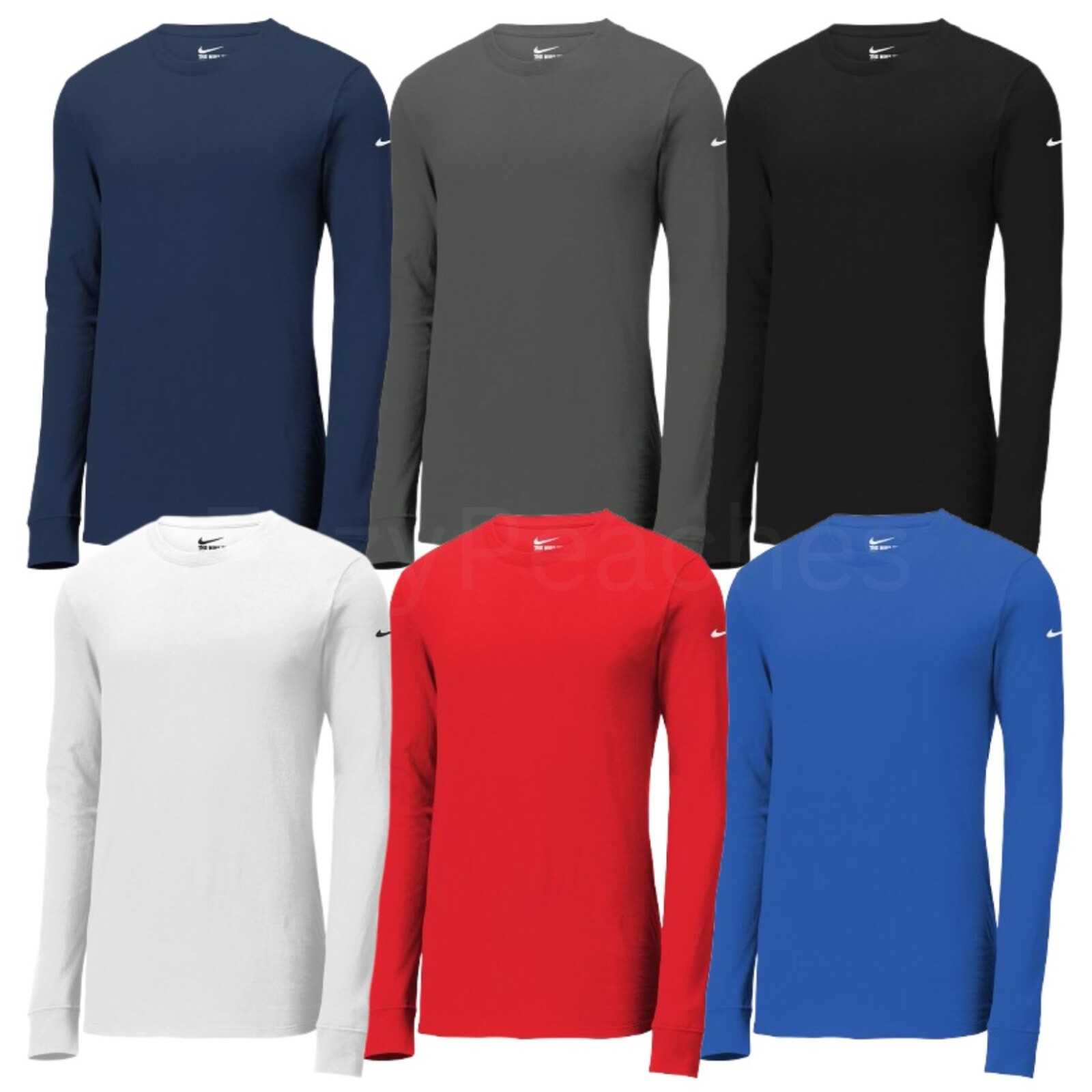 Nike Men’s Size S-4XL Dri-FIT Cotton/Poly Long Sleeve Tee Athletic Swoosh Shirt
