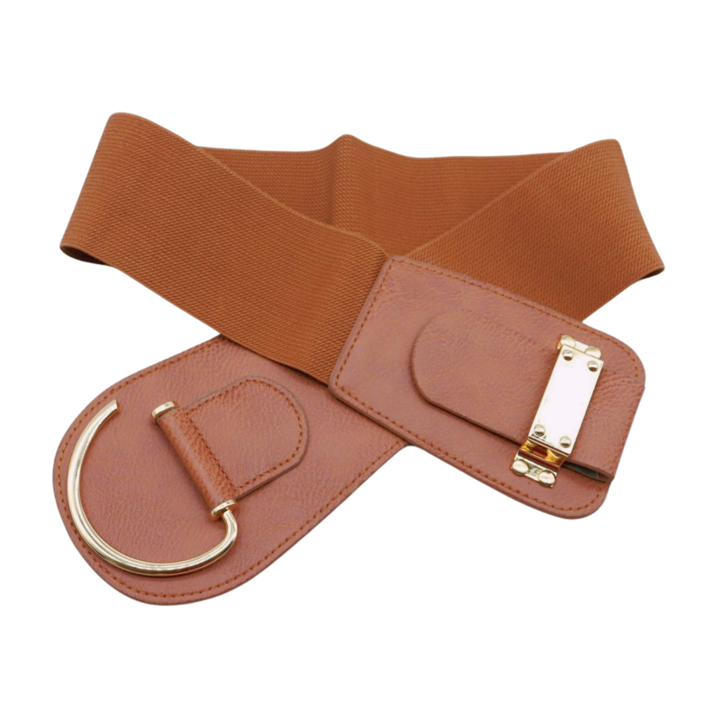 Women Hip High Waist Hook Buckle Chocolate Brown Color Elastic Band Belt M L