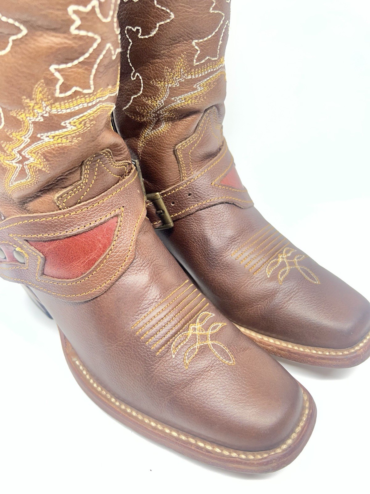 Reyme Western boots Women size 7.5US 24.5 MX square toe with Spur strap Made MEX