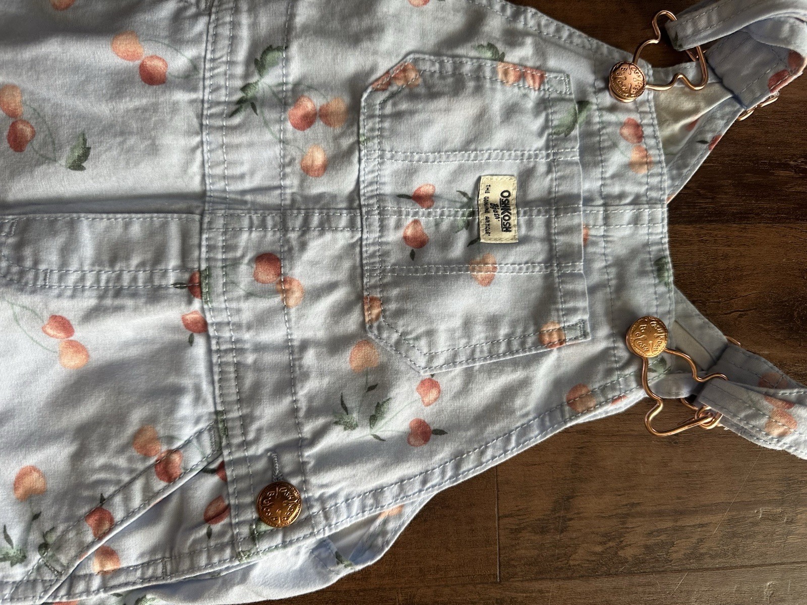 OshKosh B’gosh Girls 2T Denim Cherry Shortalls cherry Overalls Adjustable