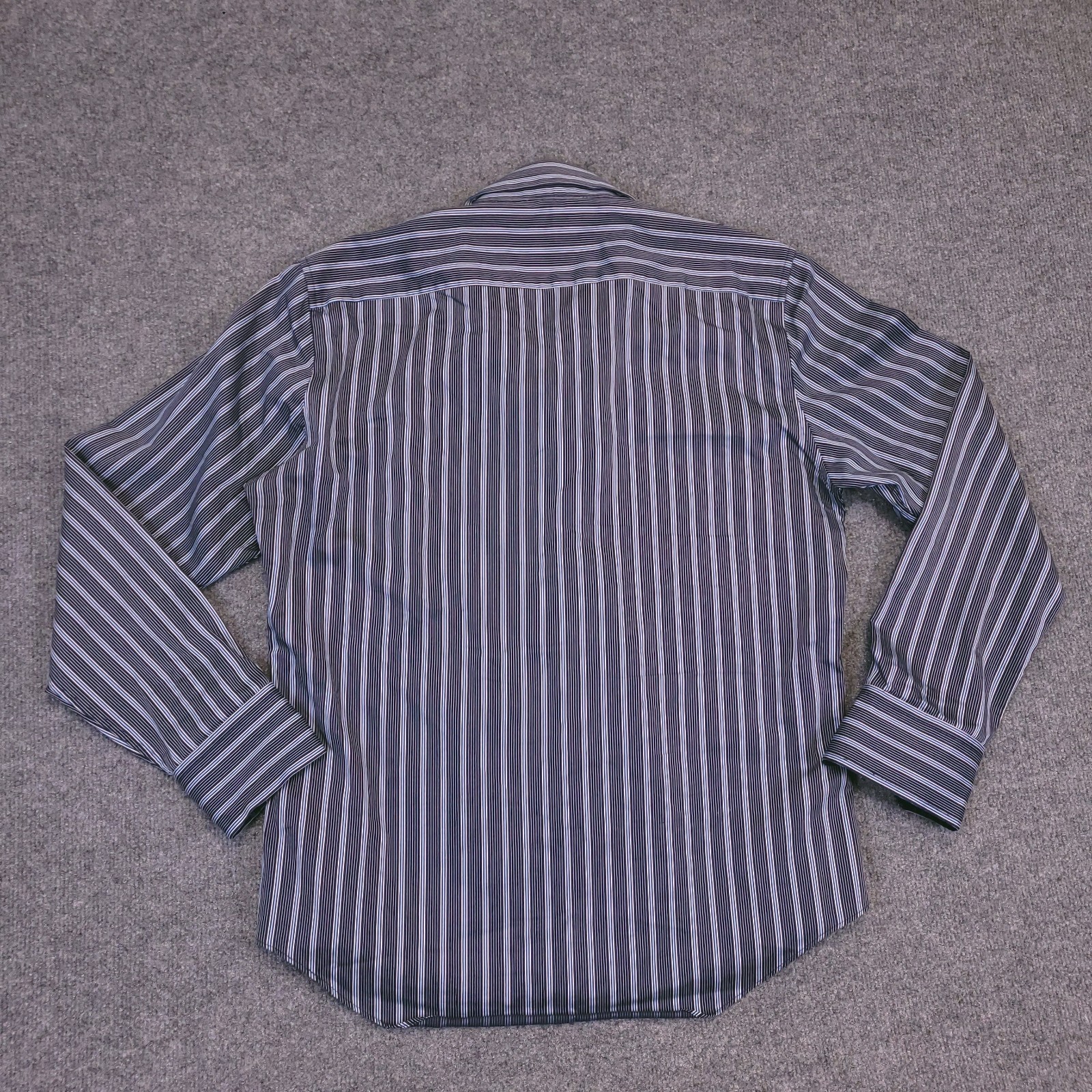 7D 7 Diamonds Mens Large Button Up Vertical Striped Flip Cuff Contrast Trim